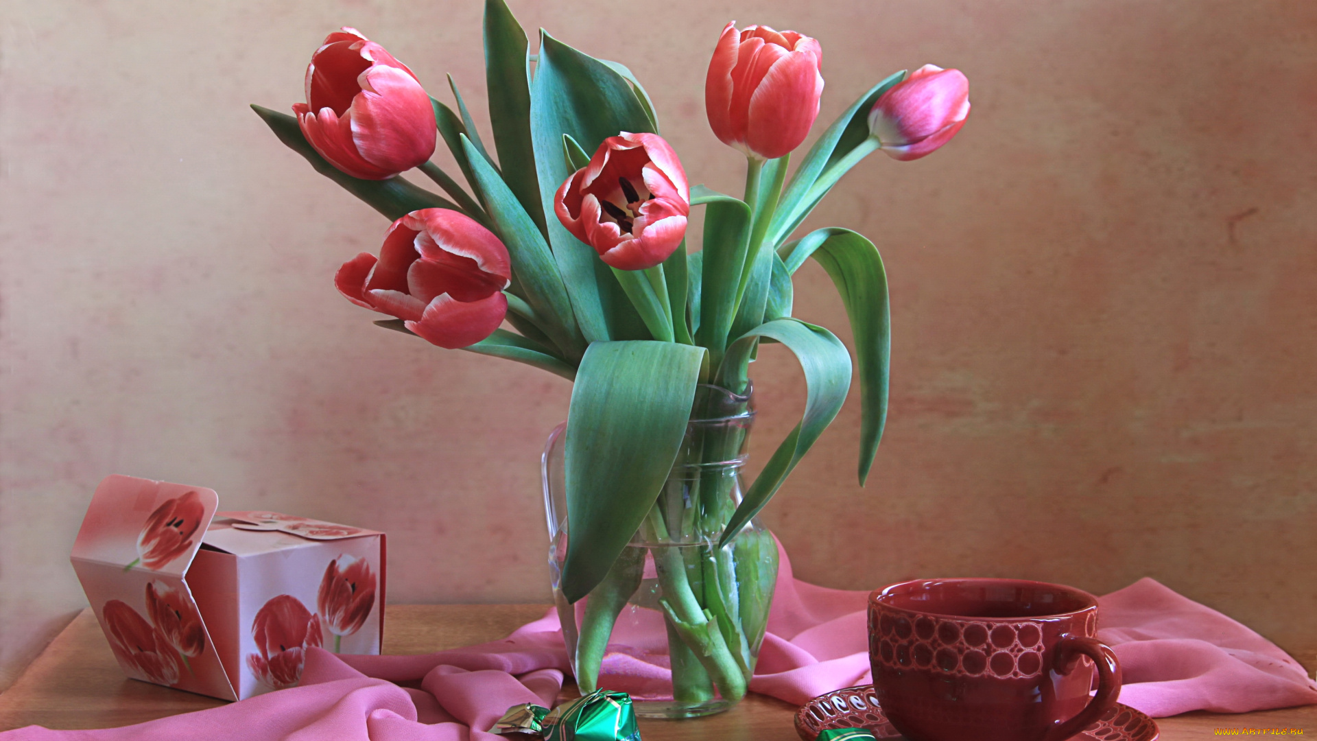 цветы, тюльпаны, конфеты, букет