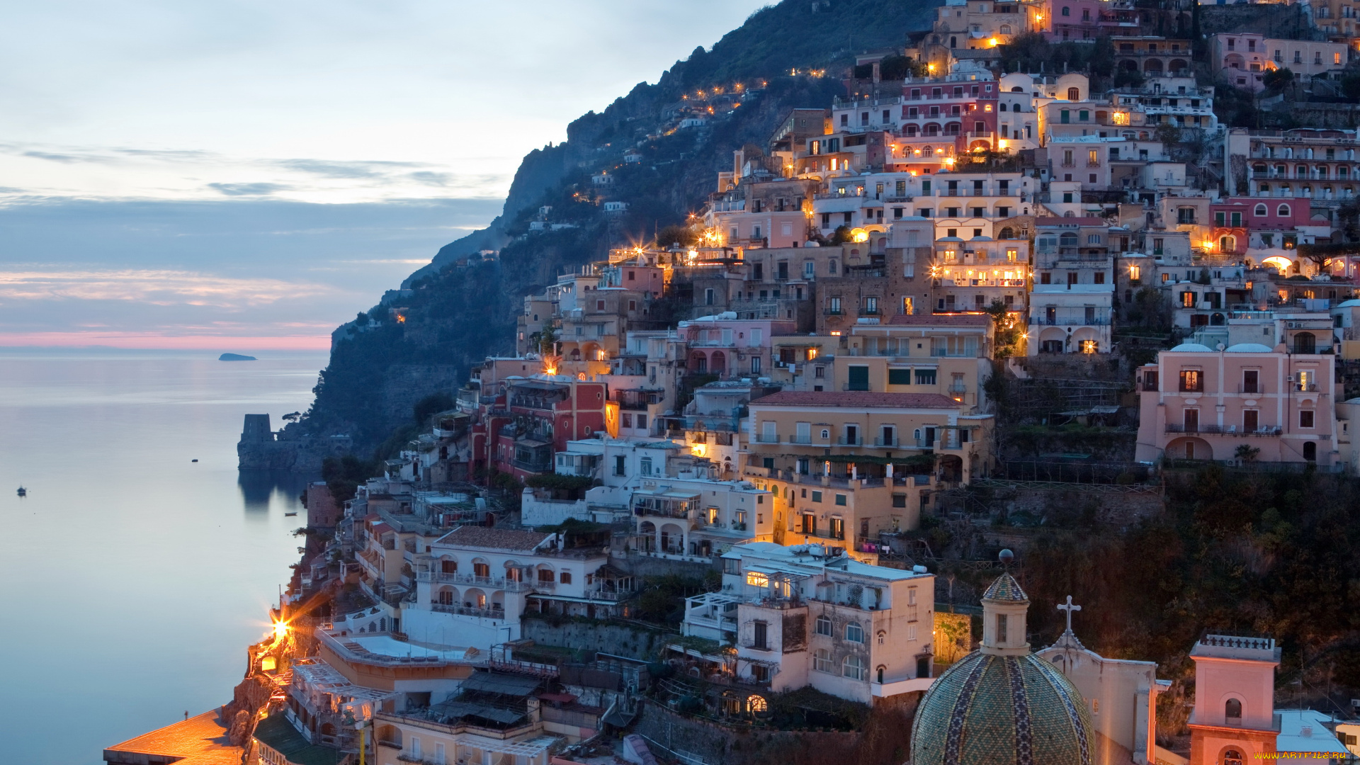 позитано, италия, города, амальфийское, и, лигурийское, побережье, , италия, positano, italy, позитано, дома, ночь, огни