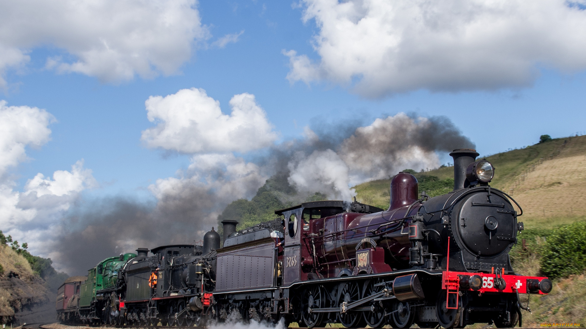 техника, паровозы, состав, рельсы, вагоны, паровоз, дорога, железная