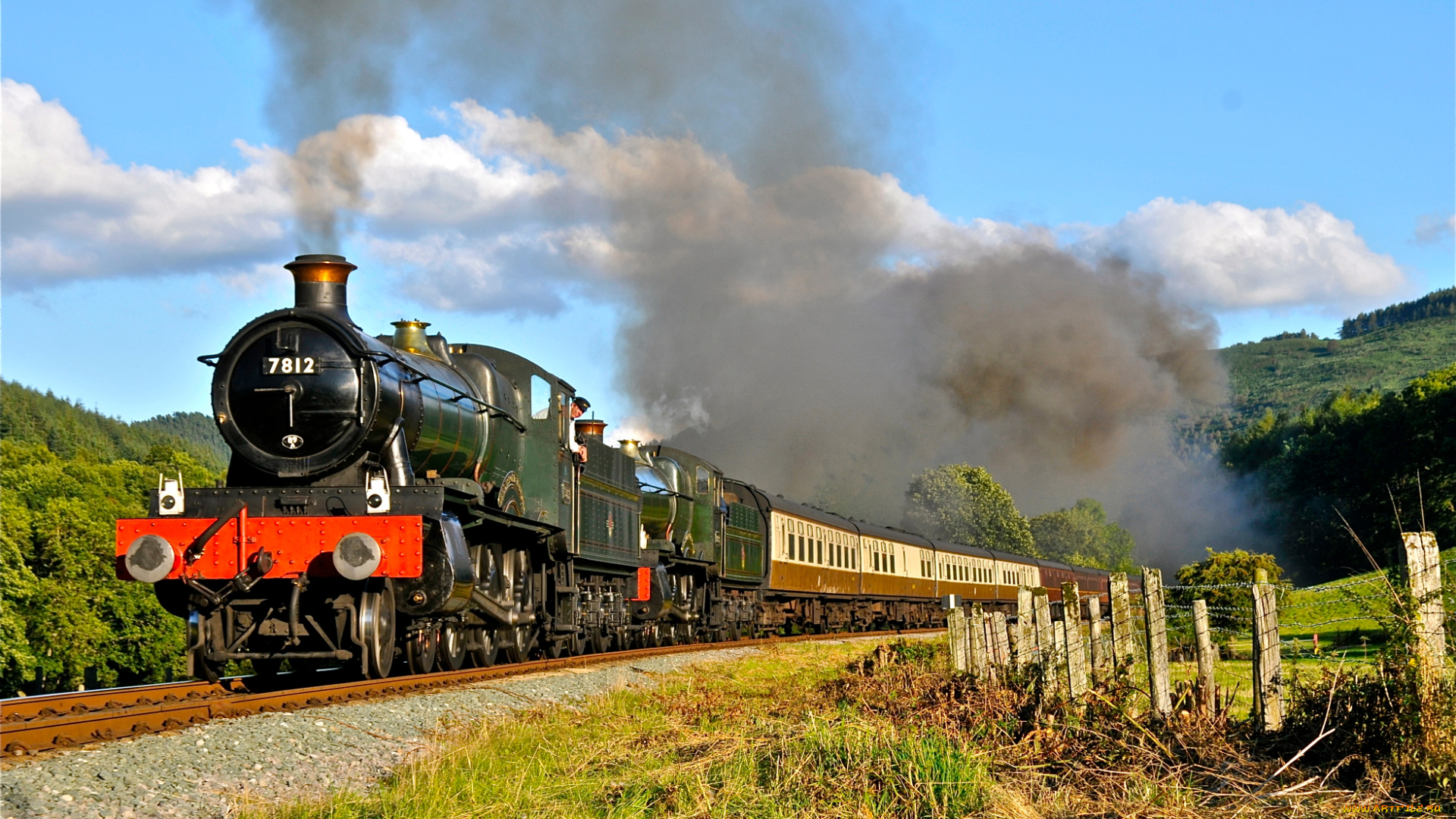 техника, паровозы, состав, вагоны, паровоз, рельсы, дорога, железная