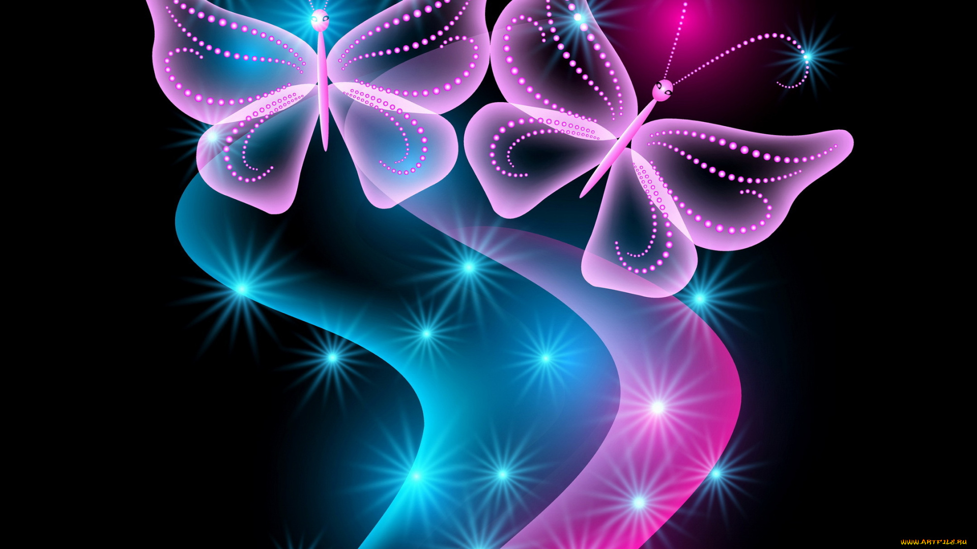 векторная, графика, neon, butterflies, abstract, blue, pink, sparkle, glow, бабочки, неоновые