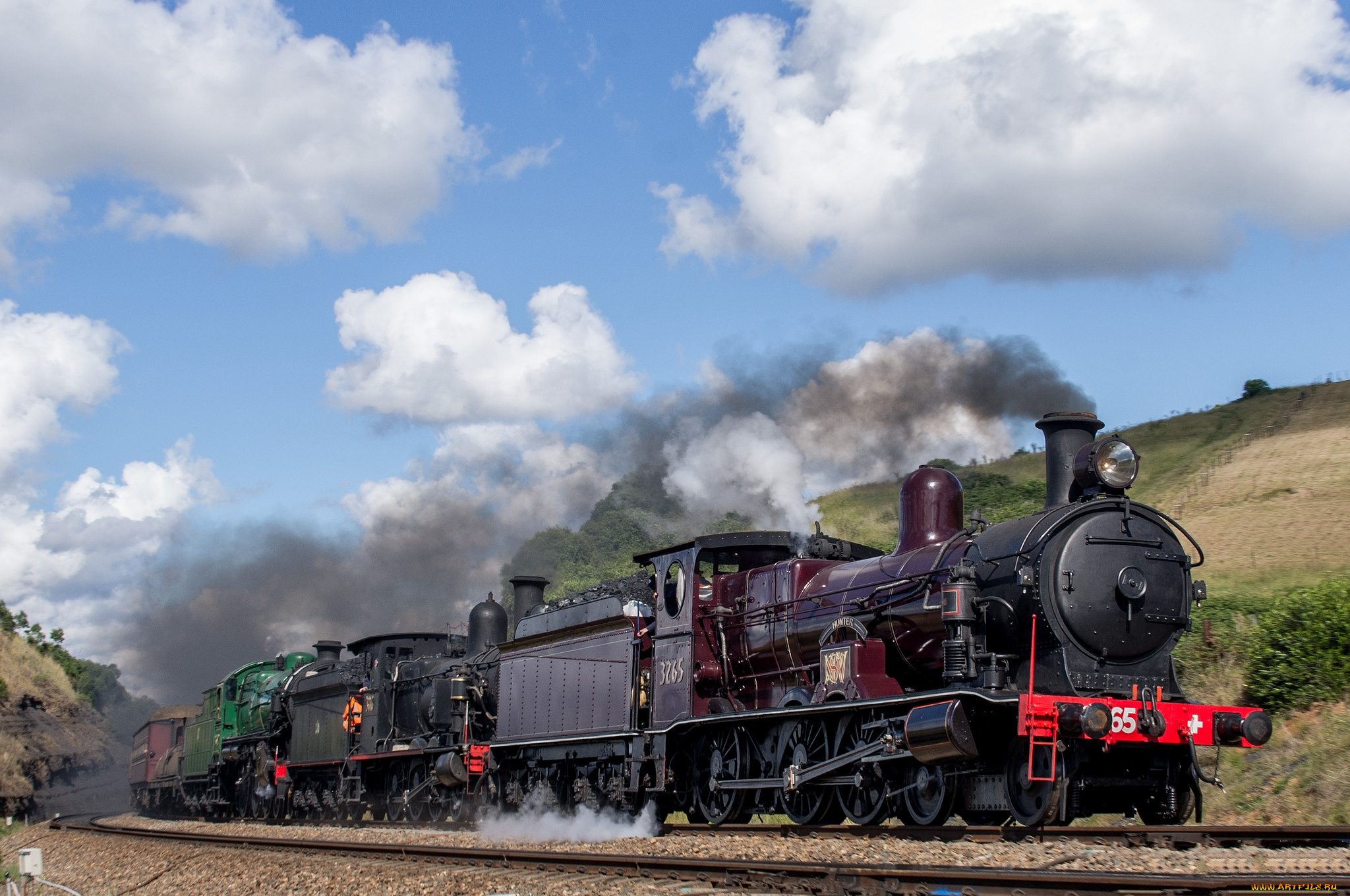 техника, паровозы, состав, рельсы, вагоны, паровоз, дорога, железная