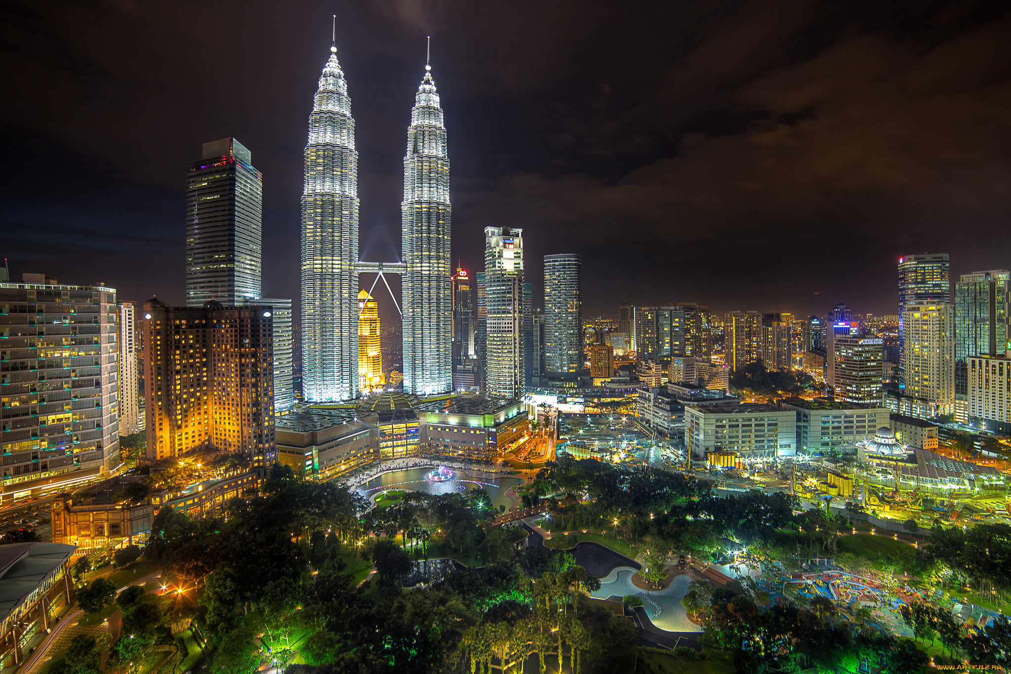 kuala, lumpur, malaysia, города, куала-лумпур, , малайзия, тучи, огни, ночь, город, небоскребы