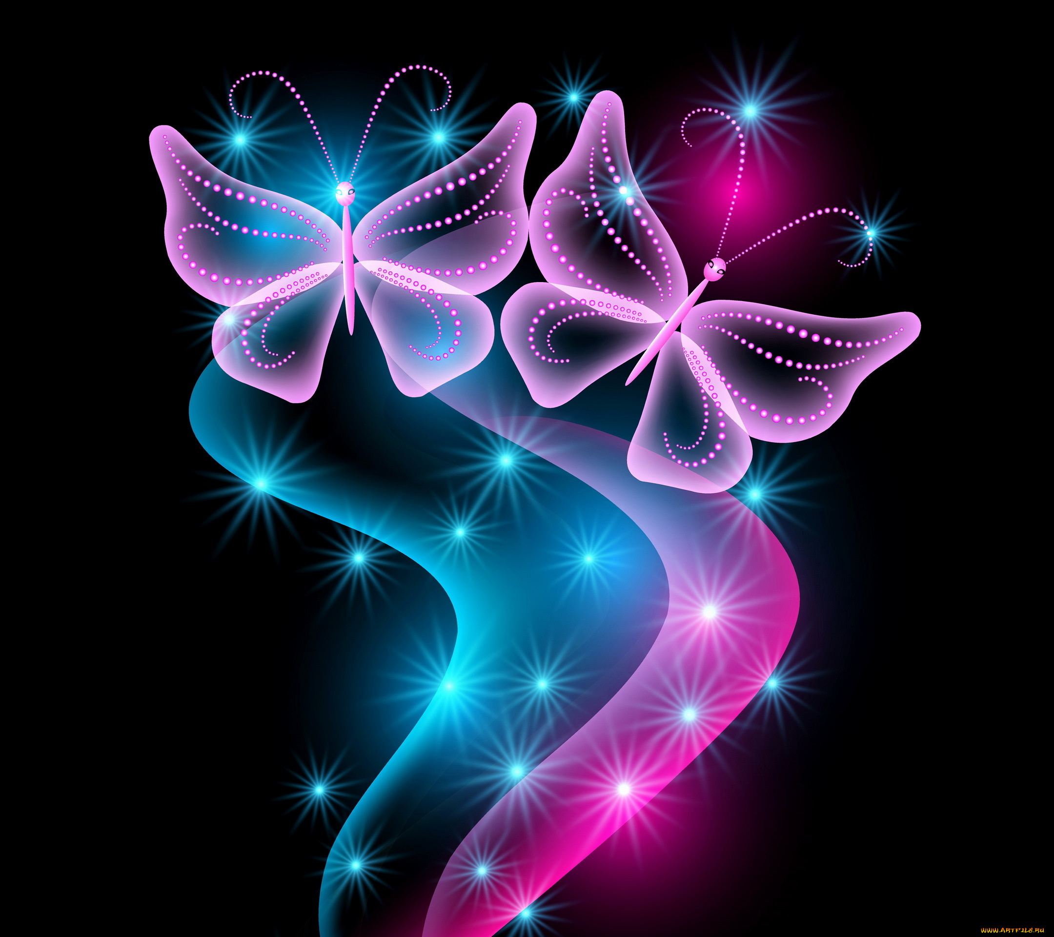 векторная, графика, neon, butterflies, abstract, blue, pink, sparkle, glow, бабочки, неоновые