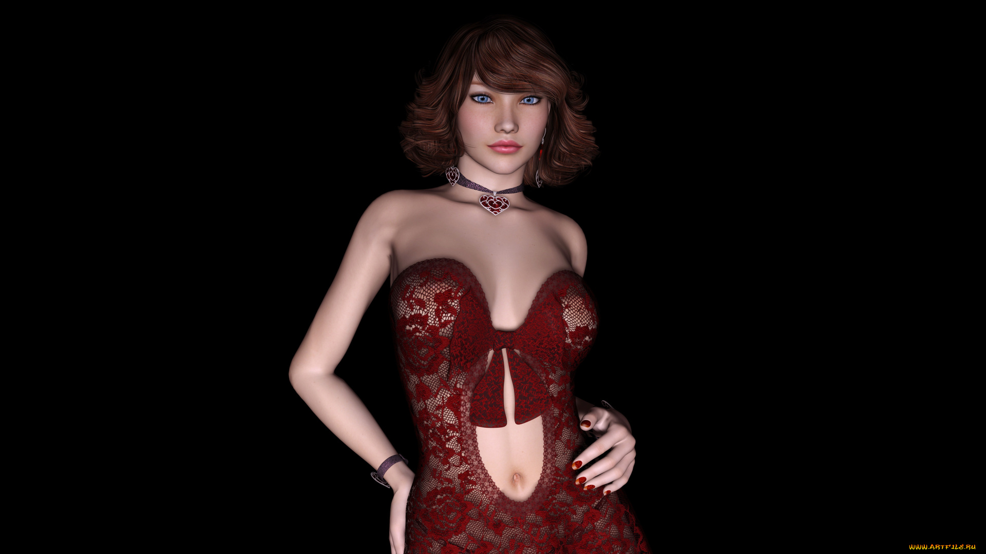 3д, графика, люди, , people, взгляд, девушка, фон, рыжая