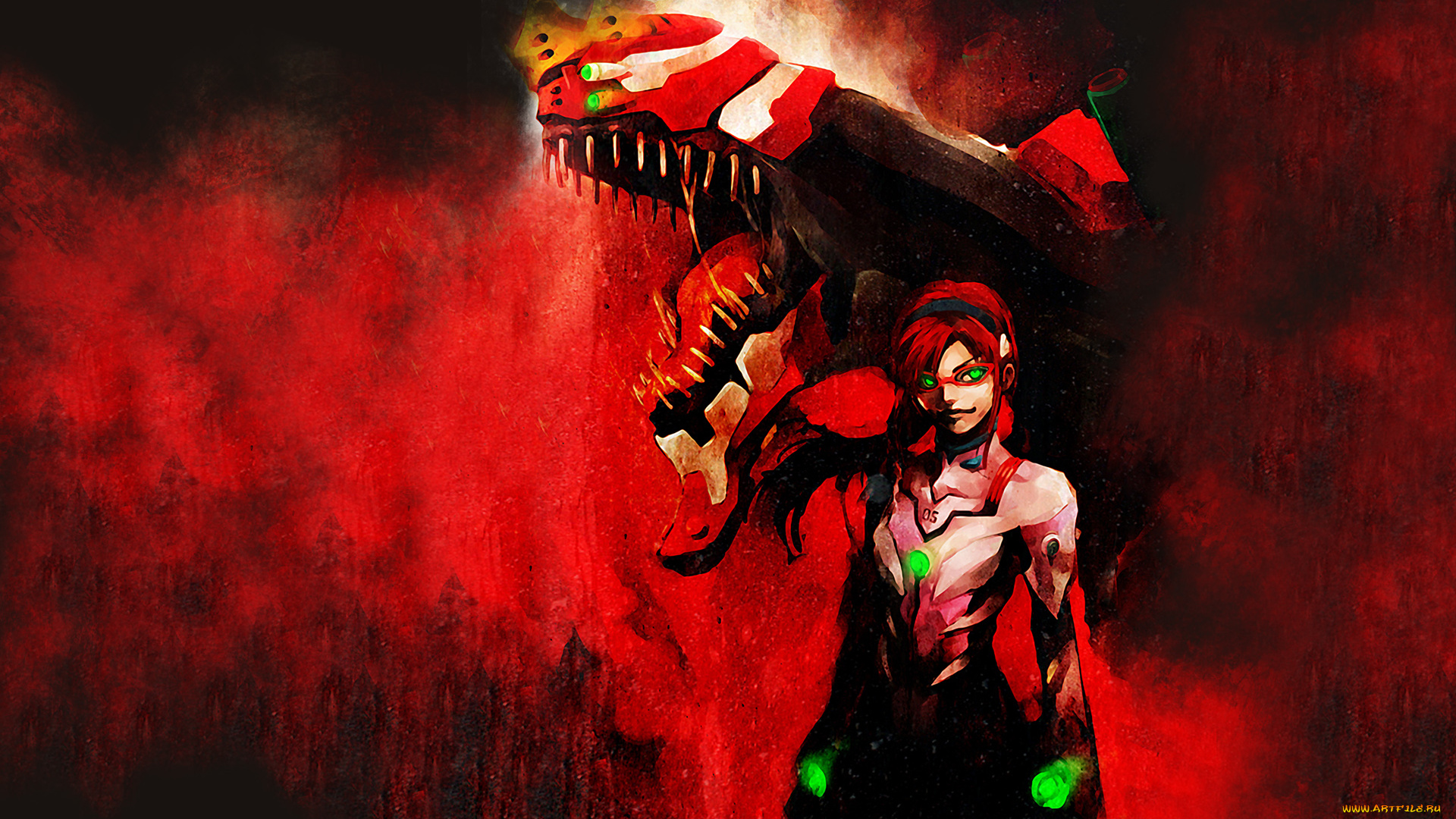 аниме, evangelion, робот, девушка, арт, eva-02, neon, genesis