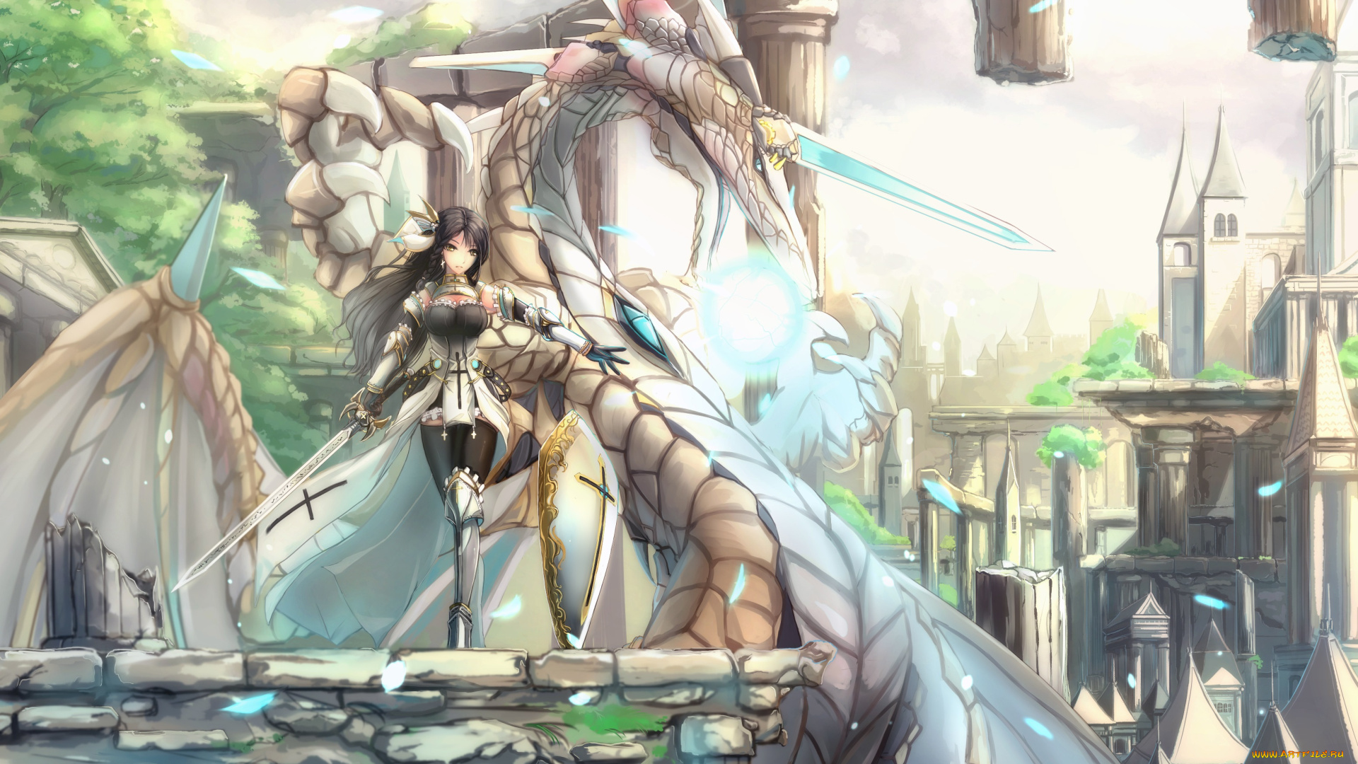 аниме, оружие, , техника, , технологии, kikivi, дракон, меч, воин, арт, девушка