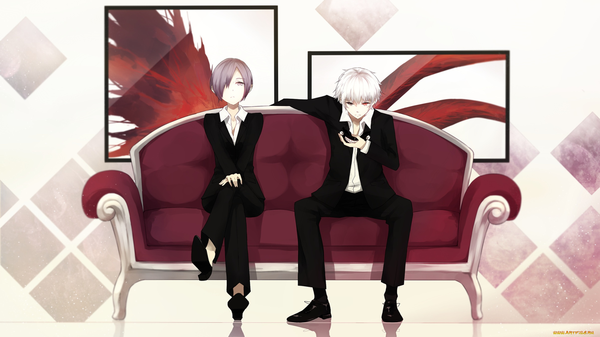 аниме, tokyo, ghoul, kirishima, touka, levi9452, тока, девушка, канеки, кен, токийский, гуль, диван, гули, kaneki, ken, tokyo, ghoul, парень, арт