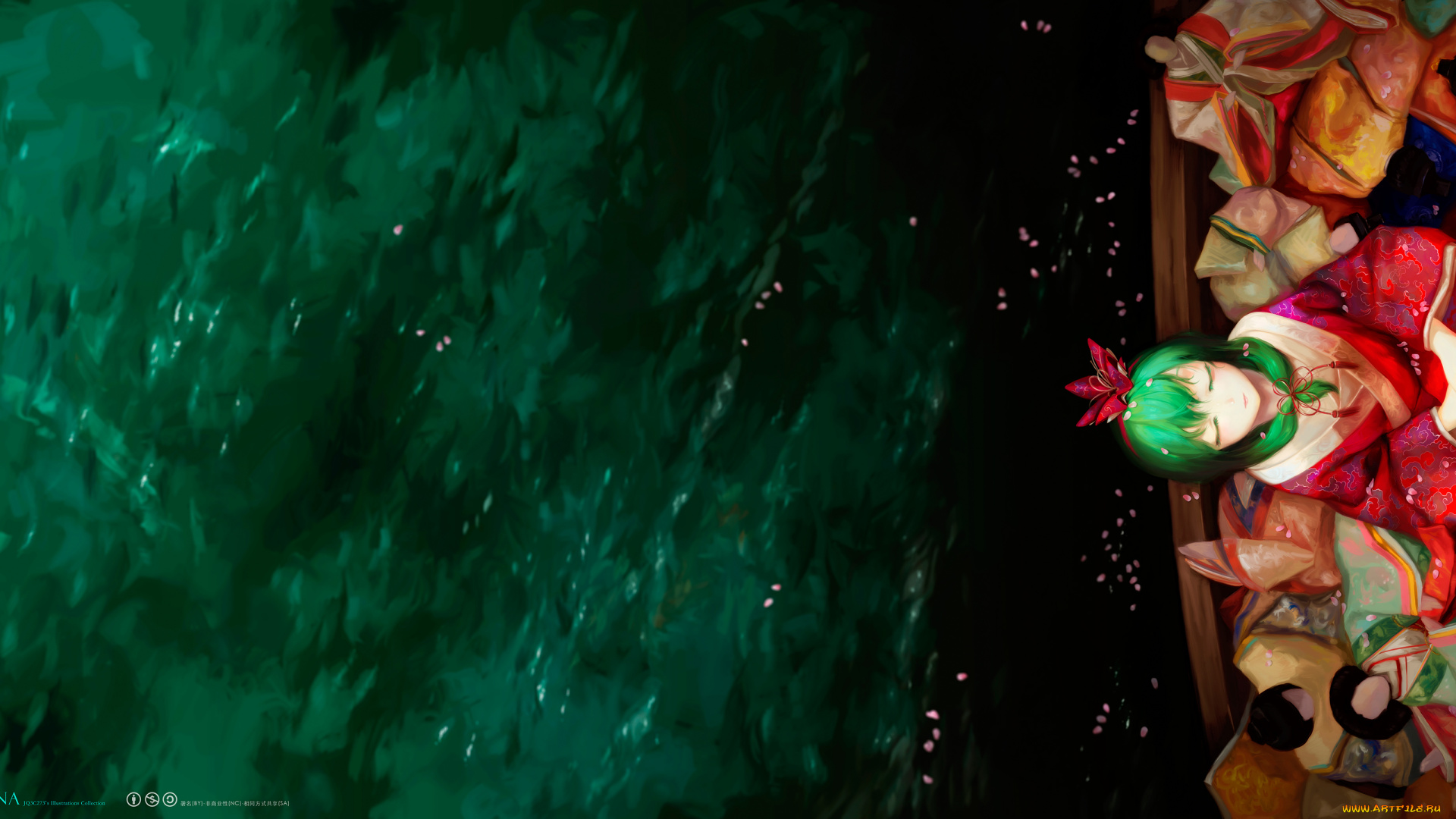 аниме, touhou, jq, kagiyama, hina, лодка, куклы, вода, девушка