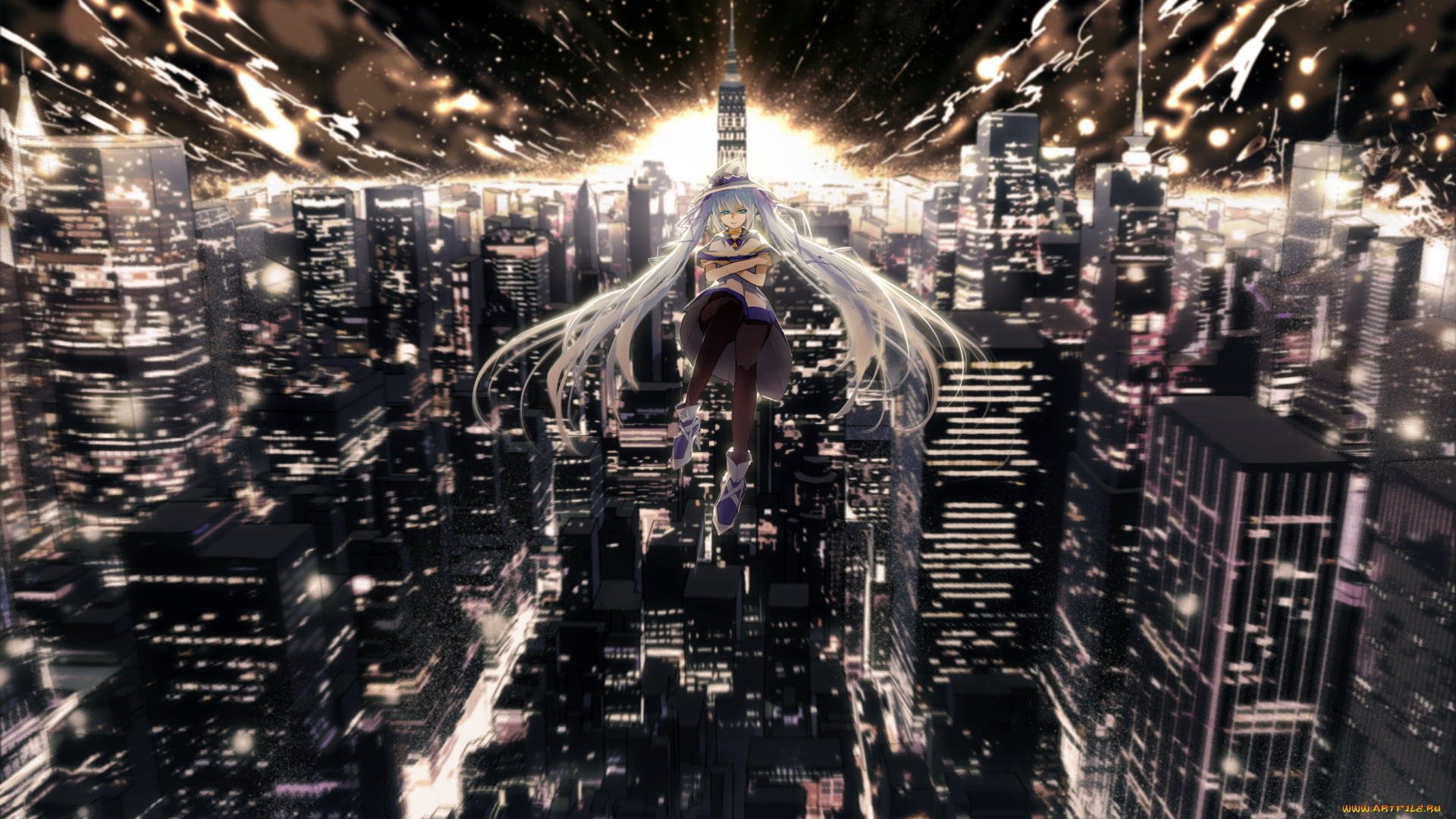 аниме, vocaloid, девушка, город, арт, ajahweea, yuki, miku, hatsune