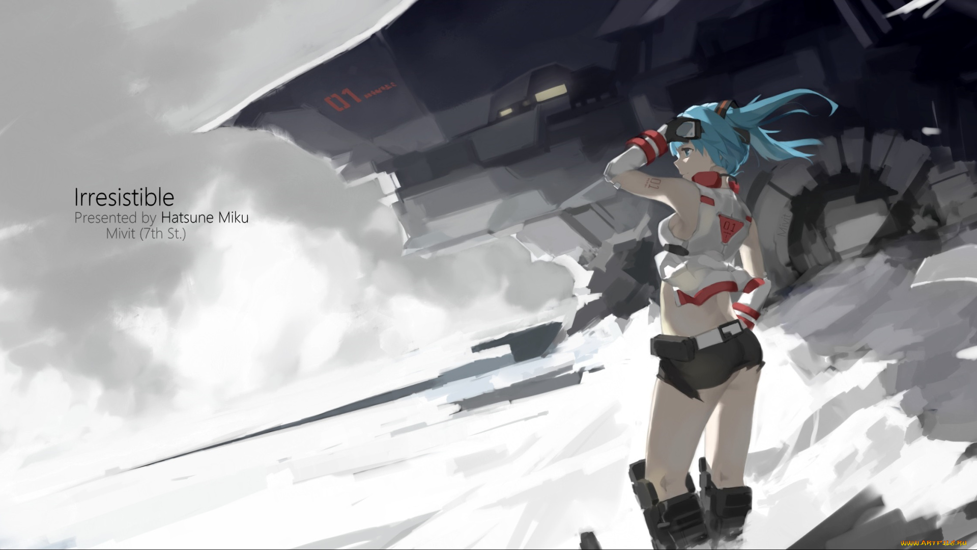 аниме, vocaloid, hatsune, miku, серость, девушка, арт, mivit