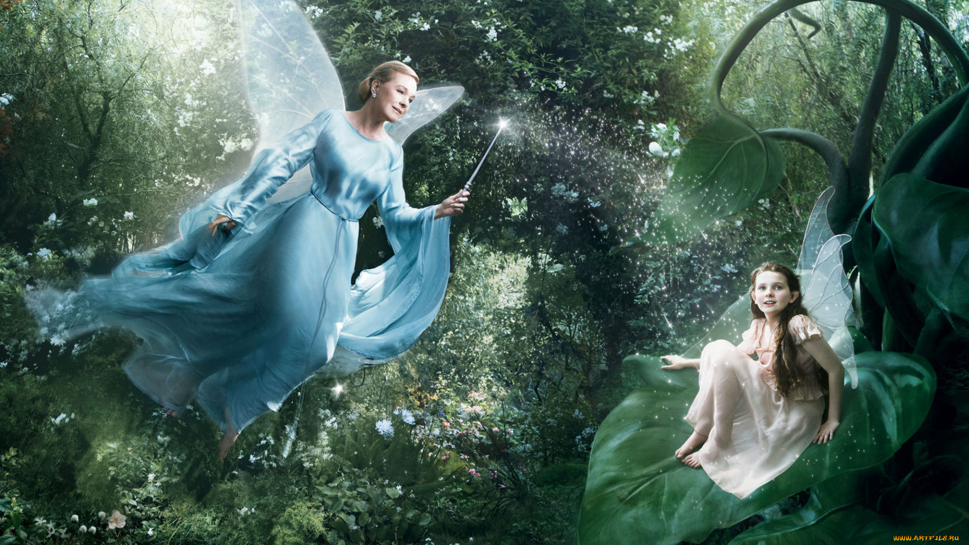 фэнтези, феи, волшебство, лес, палочка, крылья, листья, растения