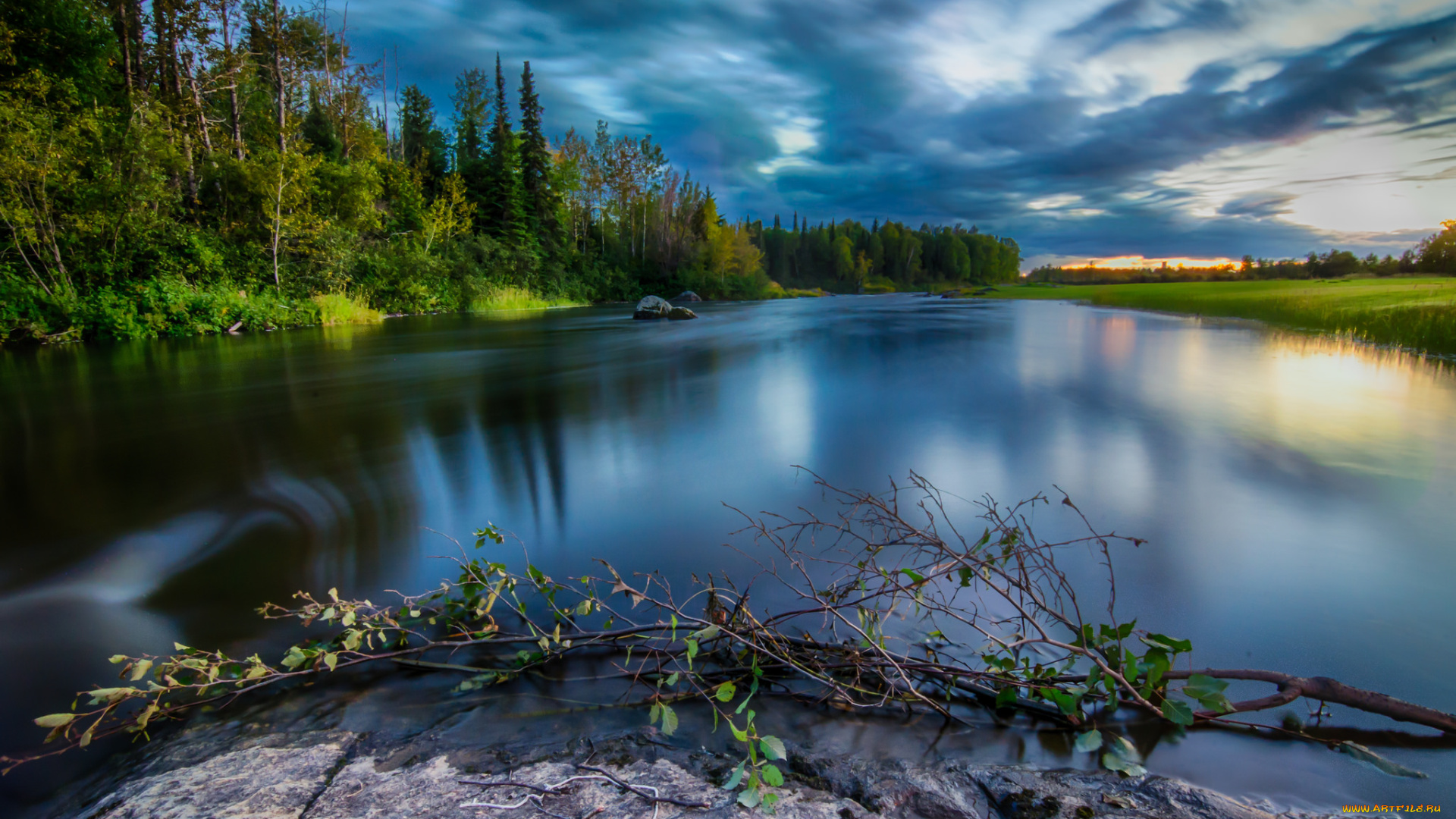 природа, реки, озера, тучи, река, лес