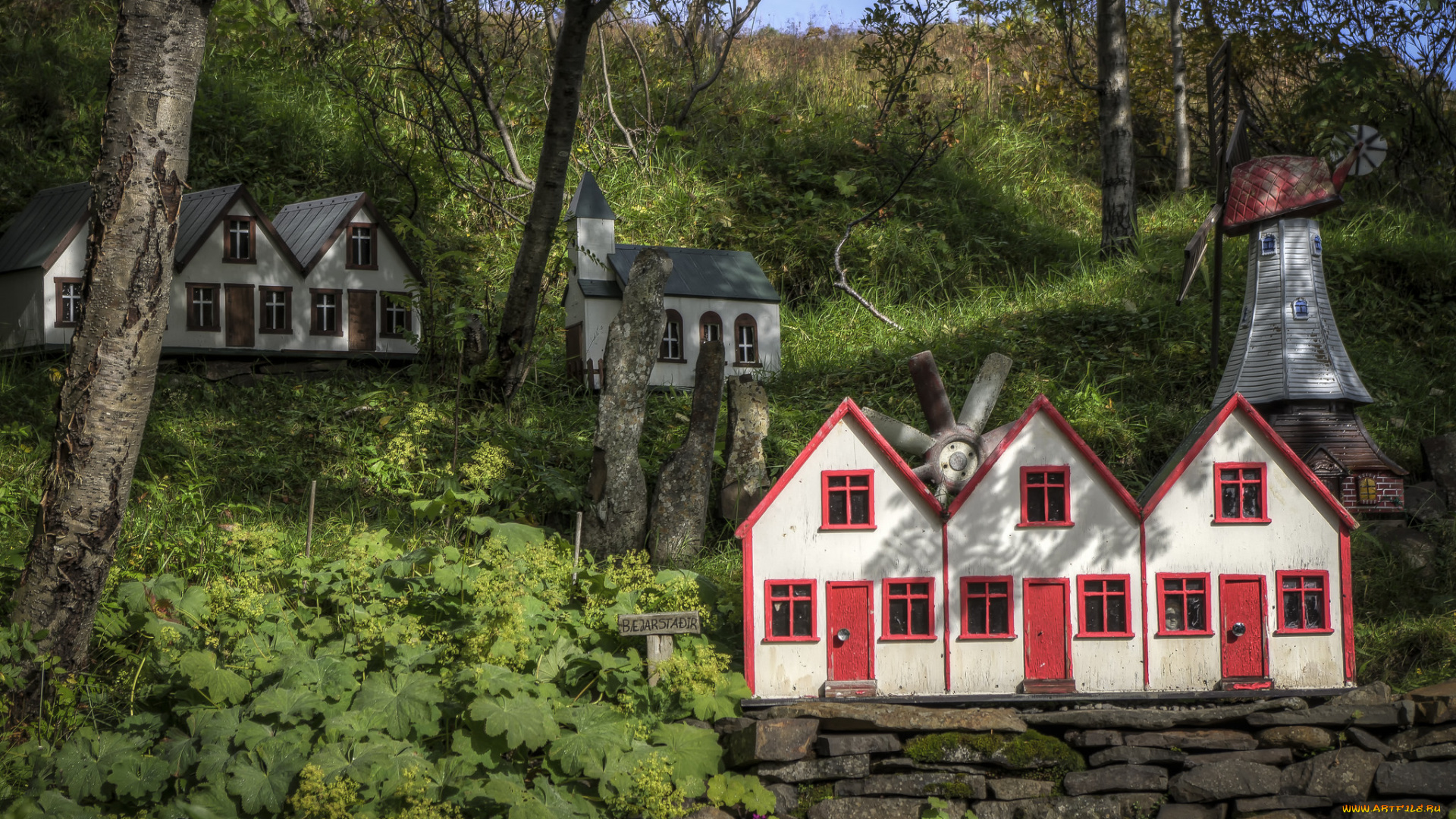 разное, садовые, и, парковые, скульптуры, домики, деревья, природа