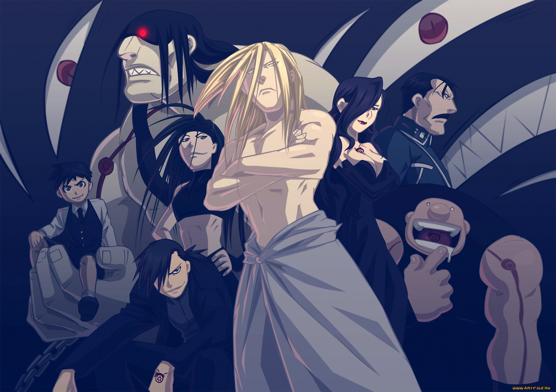 аниме, fullmetal, alchemist, greed, homunculus, lust, pride, father, wrath, gluttony, sloth, envy