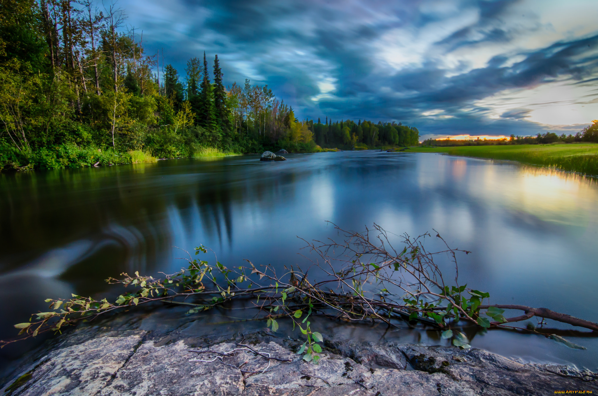 природа, реки, озера, тучи, река, лес