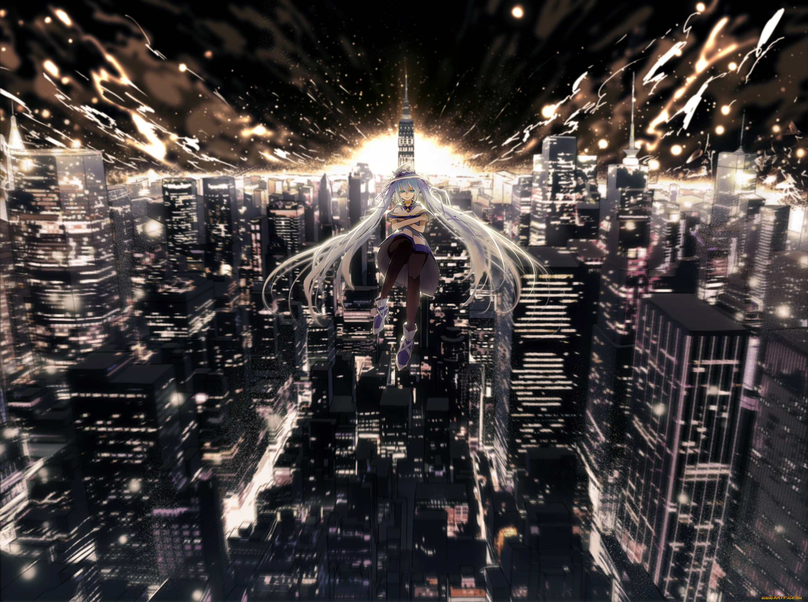 аниме, vocaloid, девушка, город, арт, ajahweea, yuki, miku, hatsune