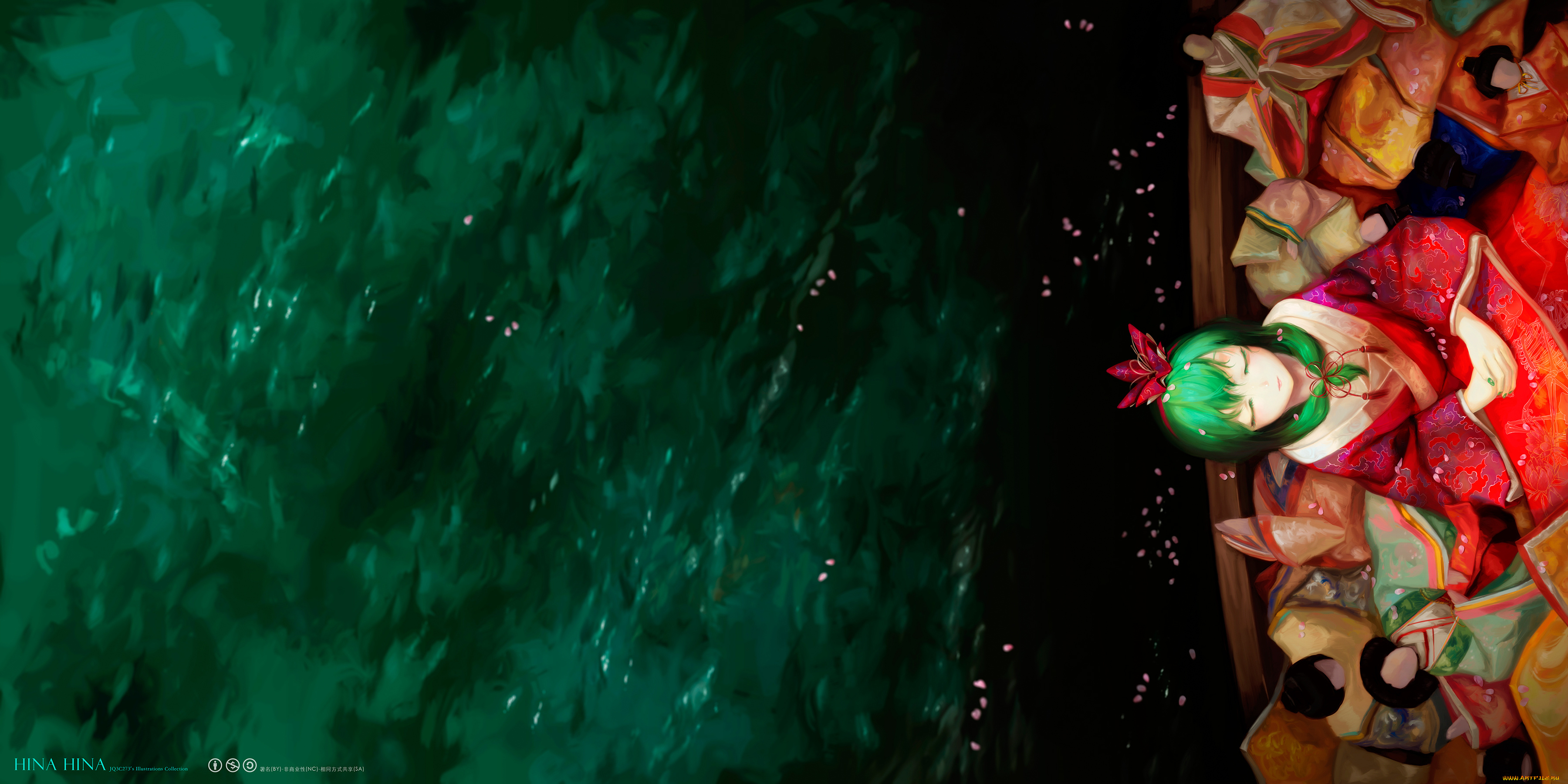 аниме, touhou, jq, kagiyama, hina, лодка, куклы, вода, девушка