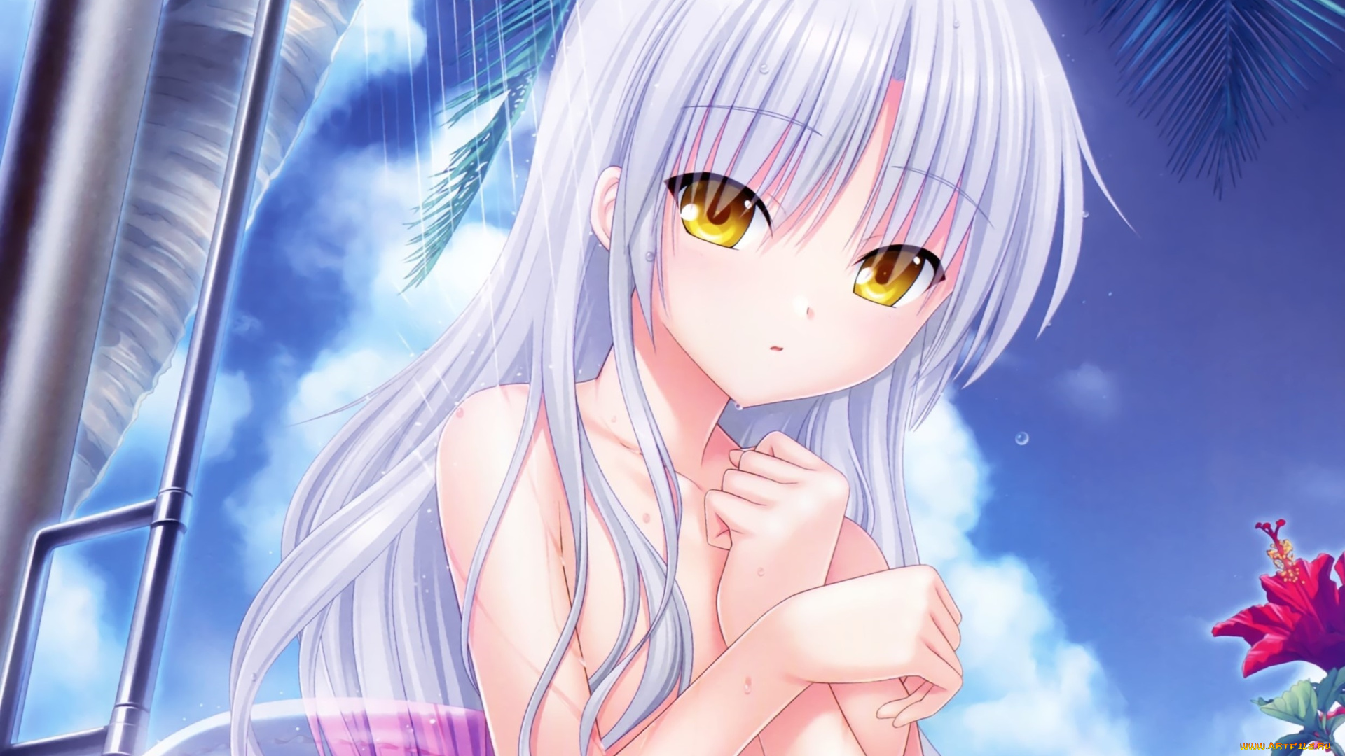 аниме, angel, beats, фон, взгляд, девушка