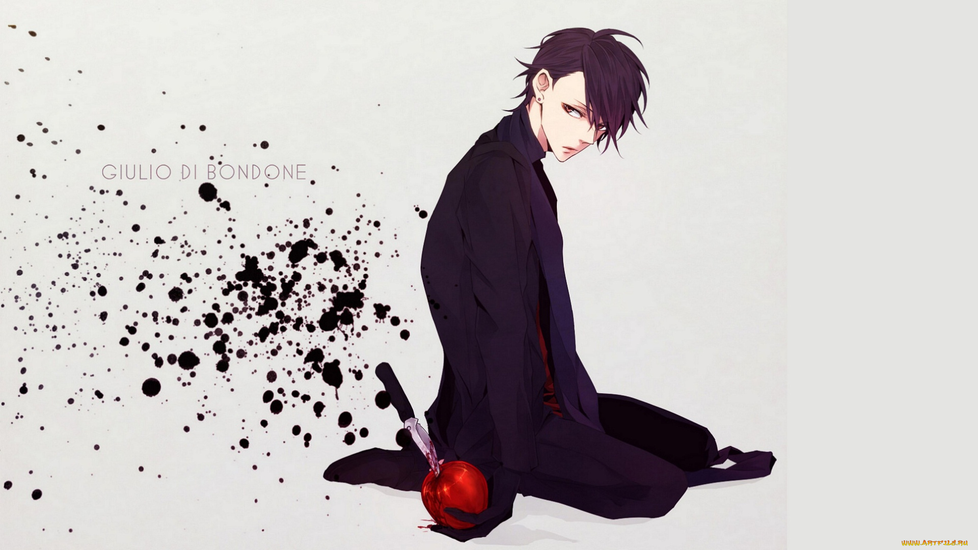 аниме, оружие, , техника, , технологии, нож, парень, яблоко