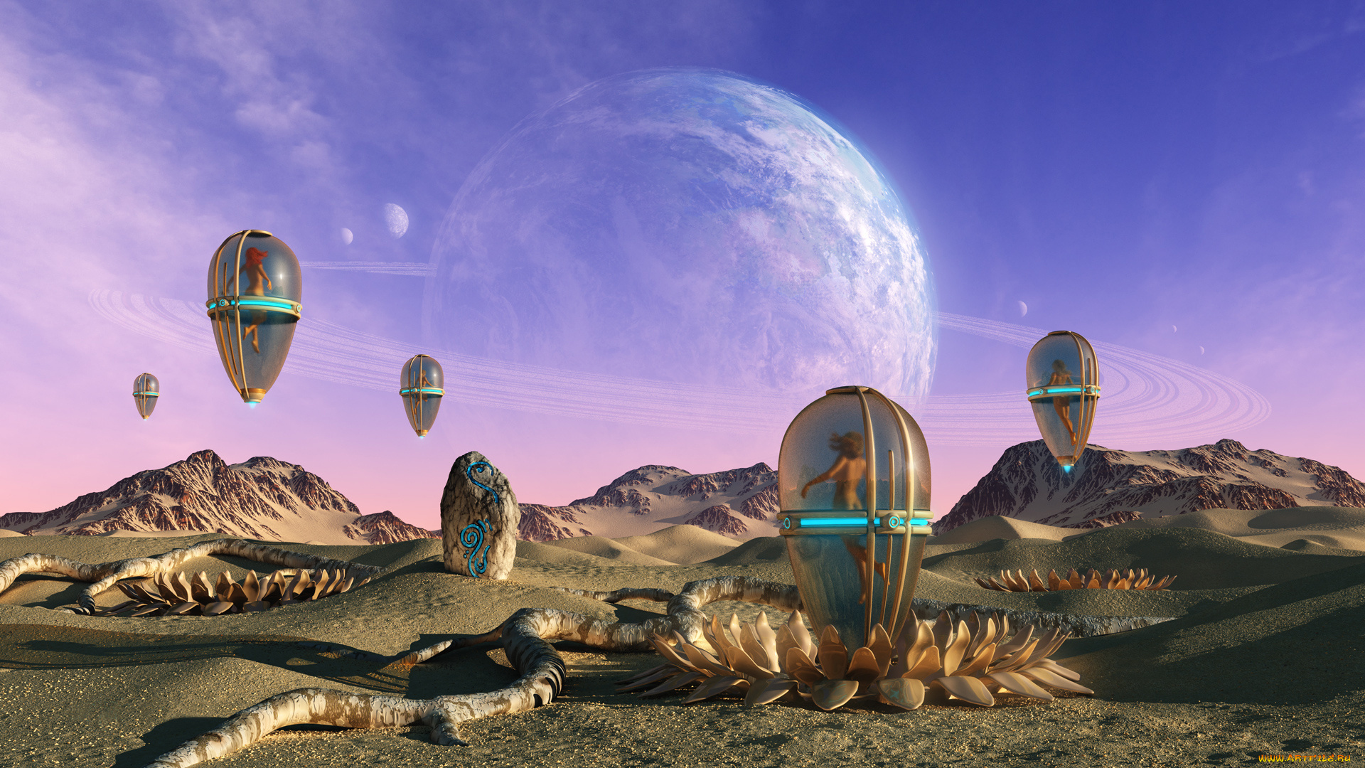 фэнтези, иные, миры, , иные, времена, камень, песок, горы, фантазия, девушки, кокон, арт, планета