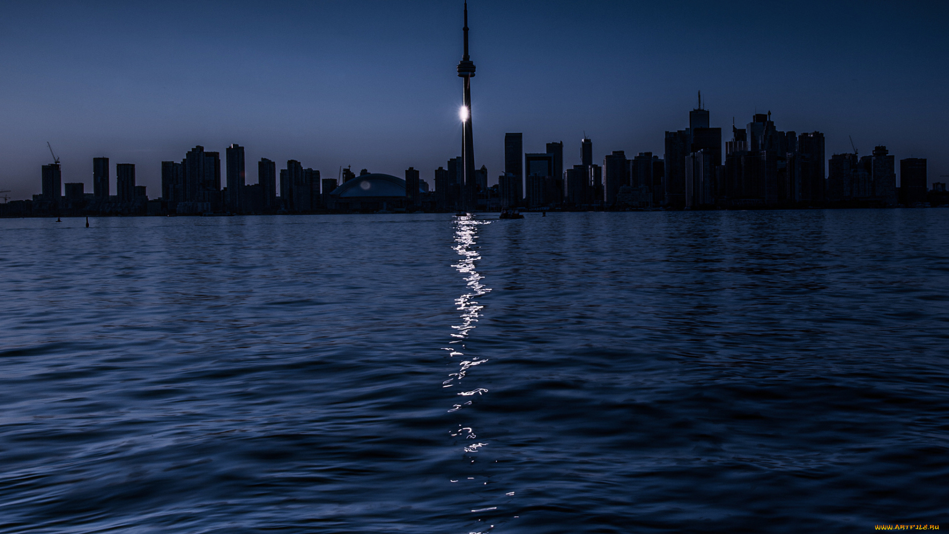 города, торонто, , канада, лунная, дорожка, озеро, ночь, торонто