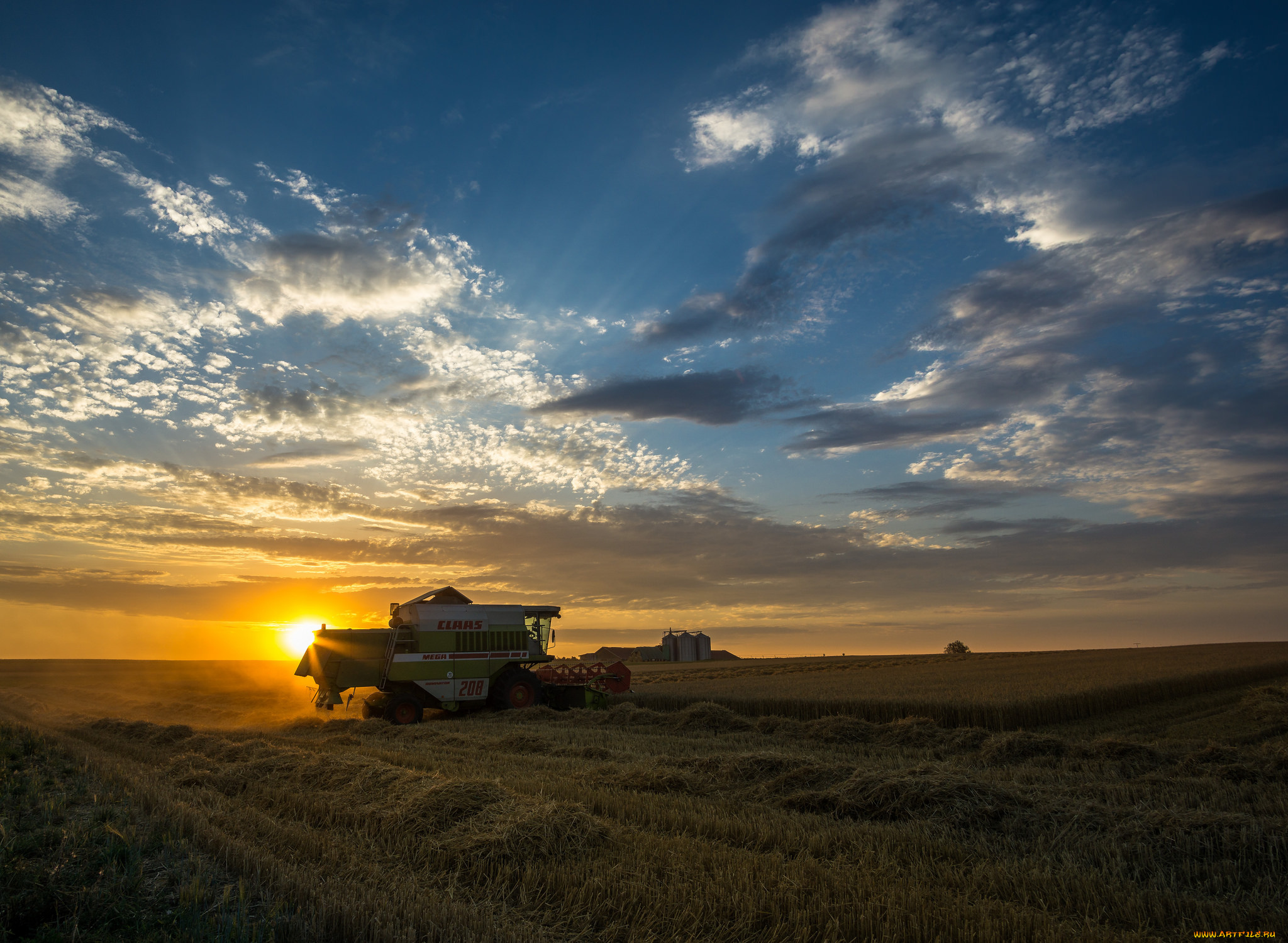 техника, комбайны, рассвет