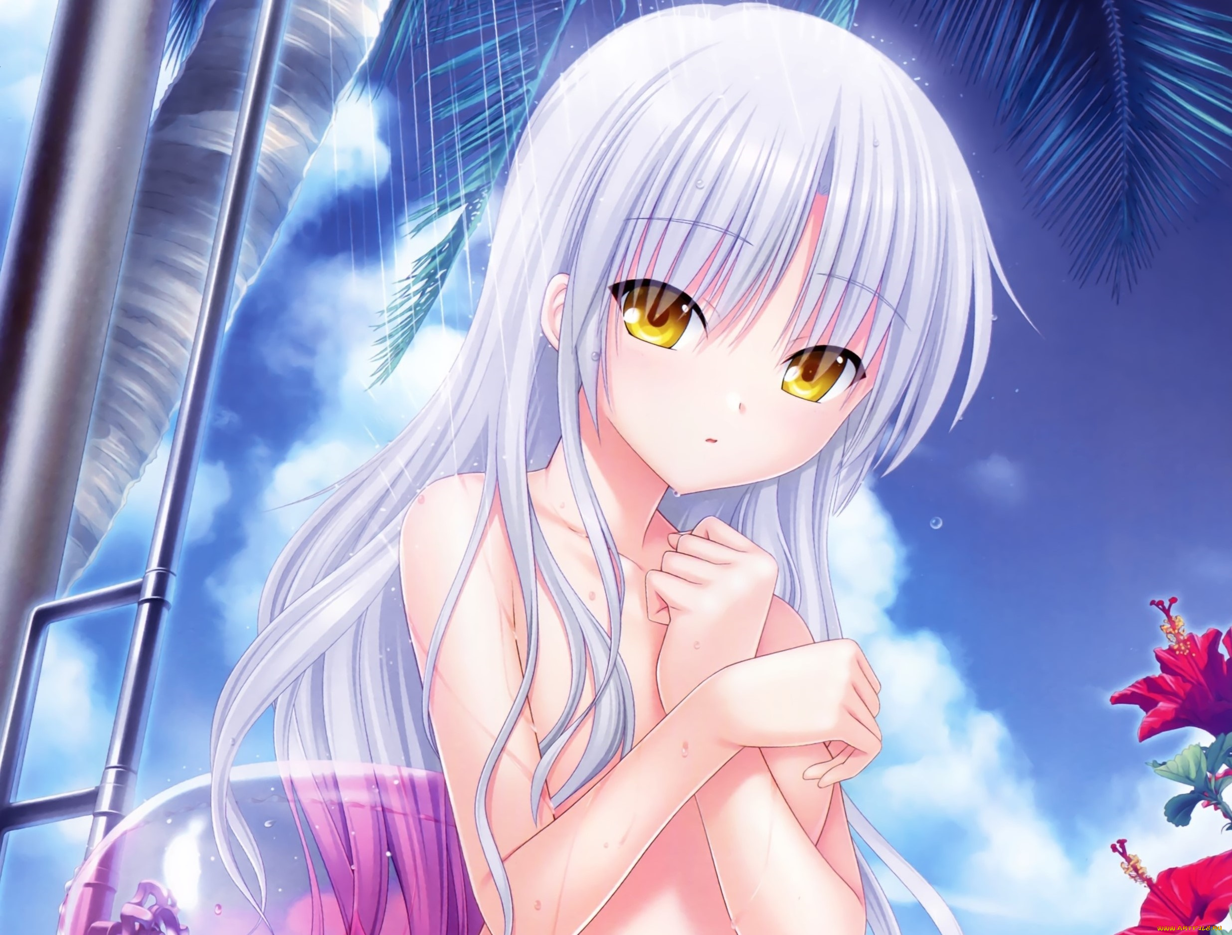 аниме, angel, beats, фон, взгляд, девушка