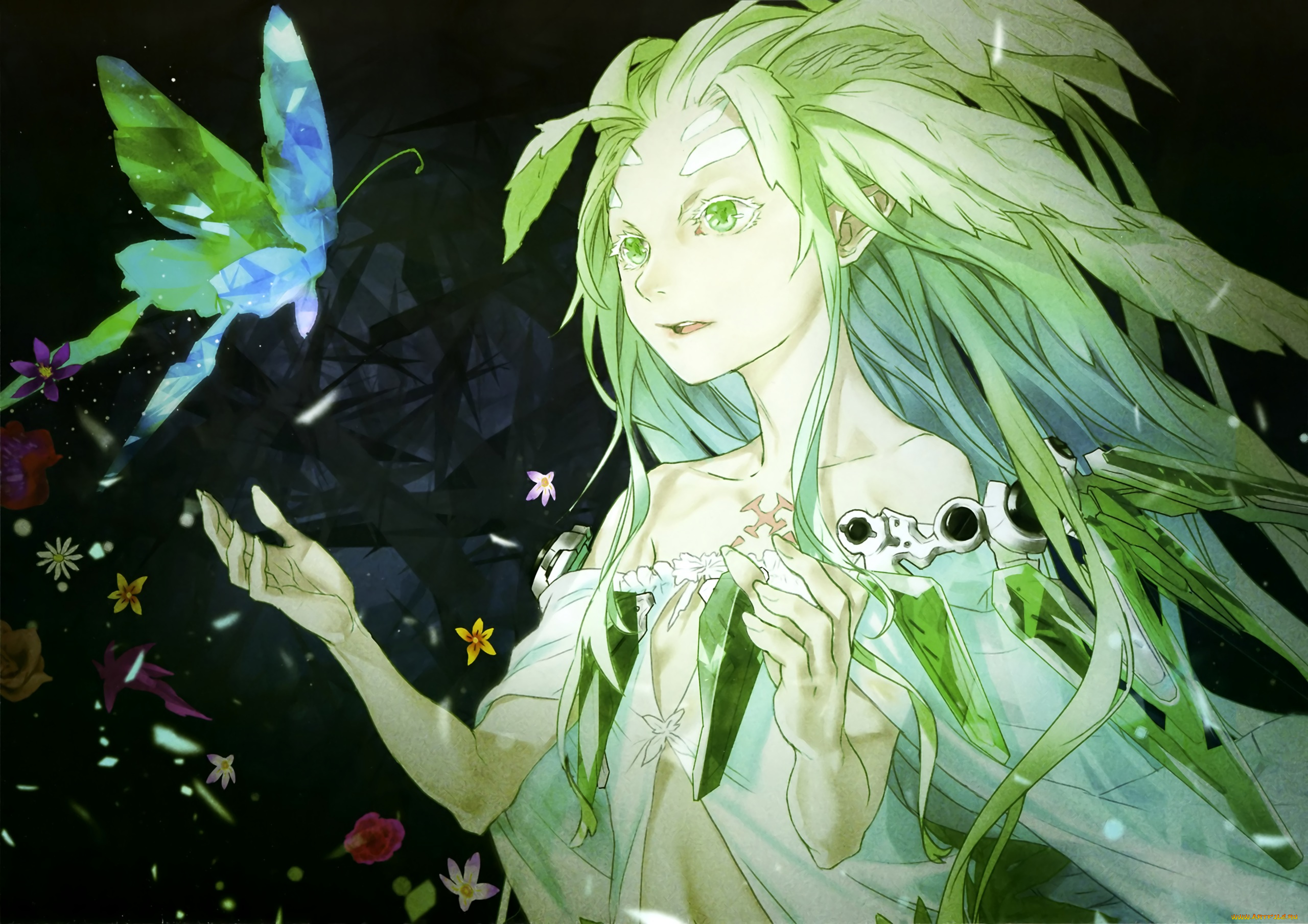 аниме, животные, , существа, арт, девушка, фея