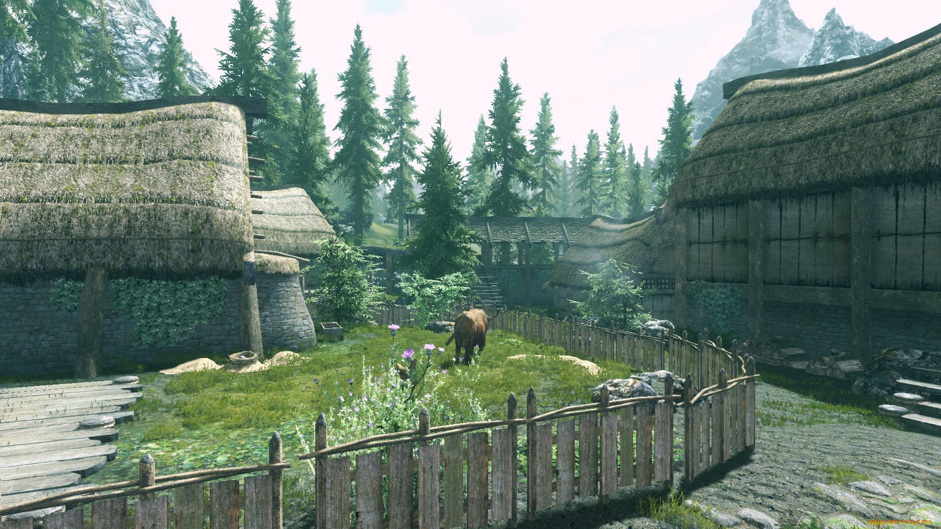 3д, графика, реализм, , realism, лес, дома