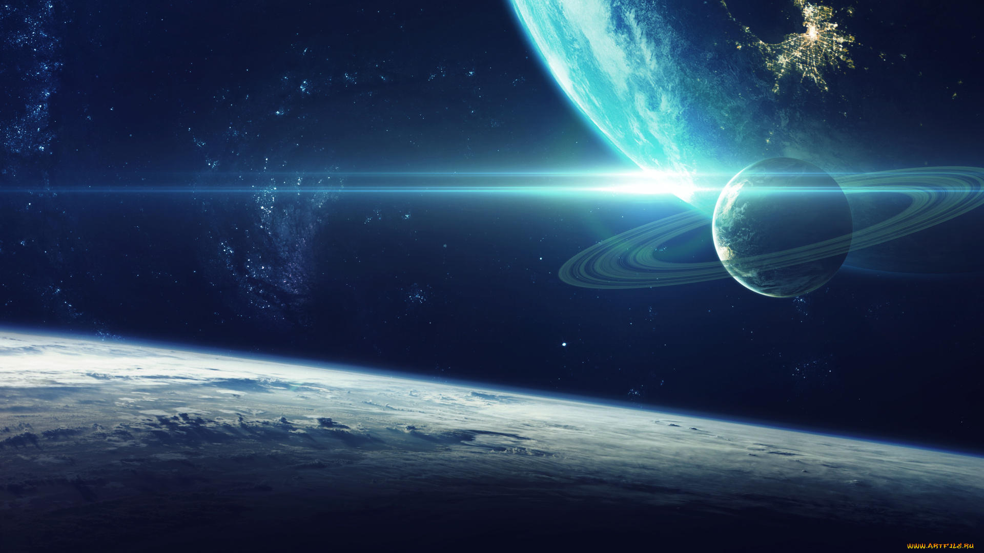 космос, арт, вселенная, планеты, галактика, звезды