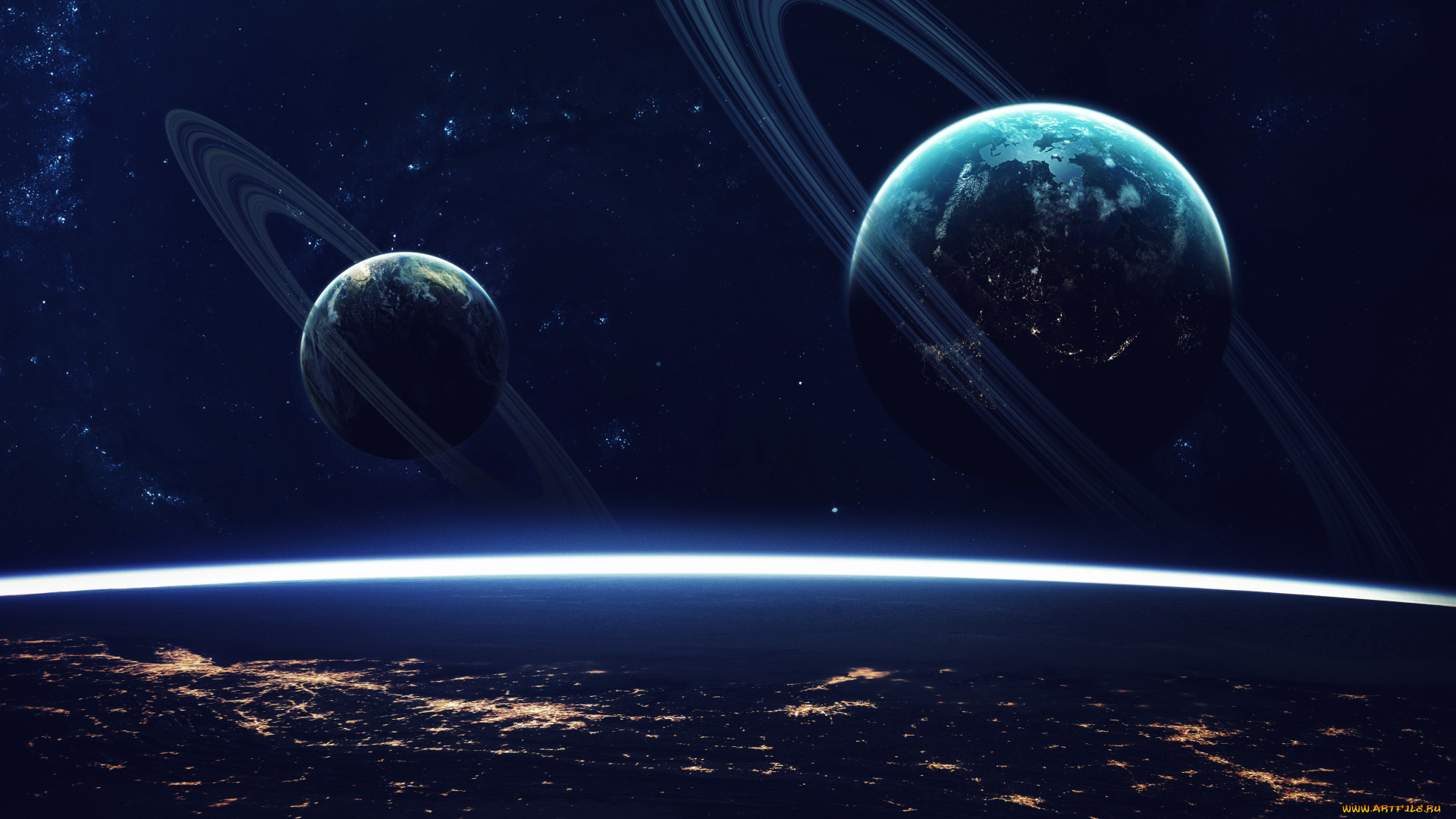 космос, арт, вселенная, планеты, звезды, галактика