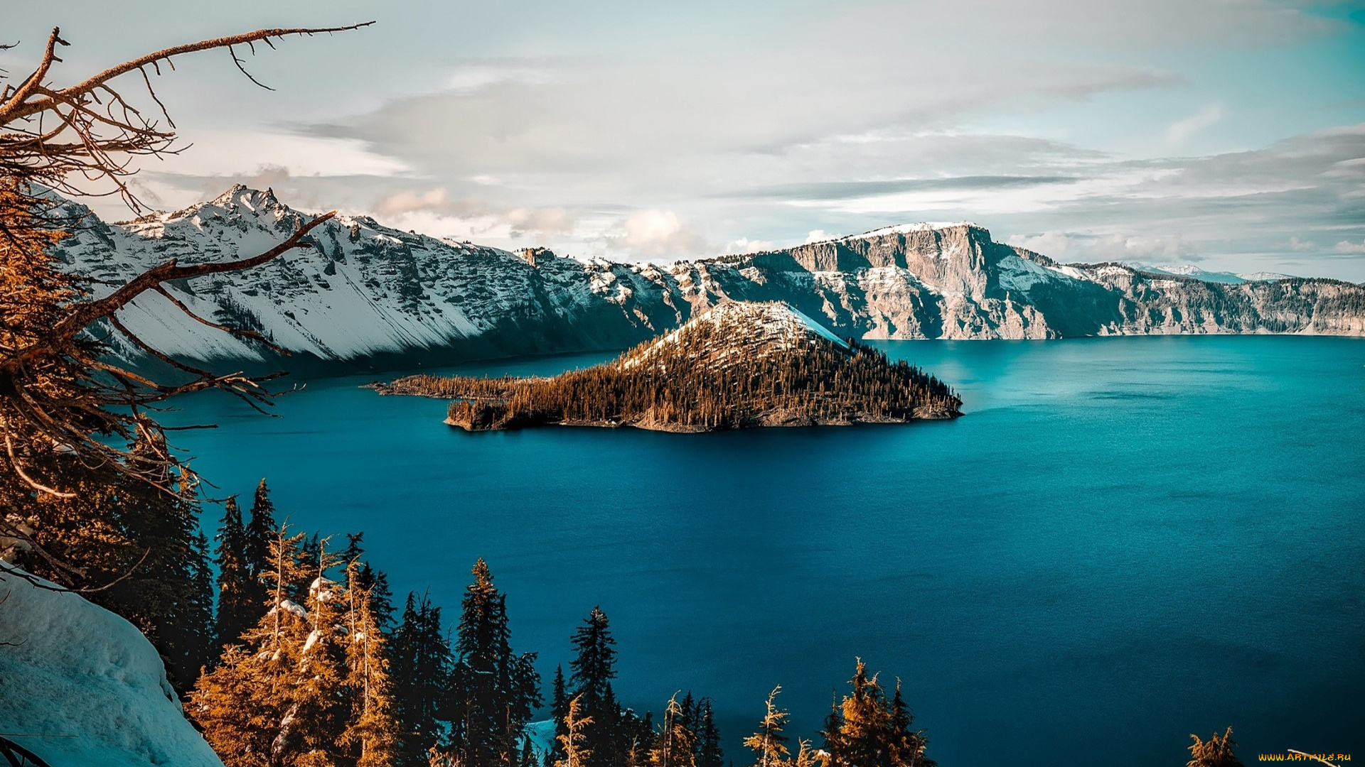 природа, реки, озера, озеро, крейтер, национальный, парк, в, орегоне, сша