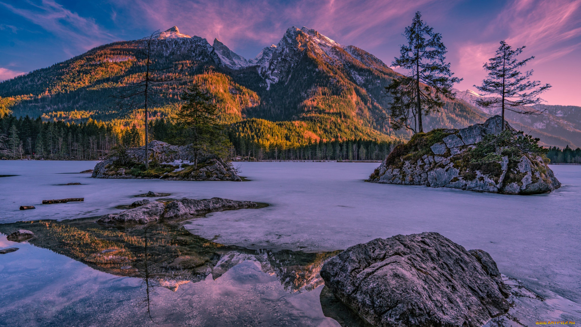 природа, реки, озера, скалы, зима, германия, альпы, свет, леса, лёд, озеро, горы