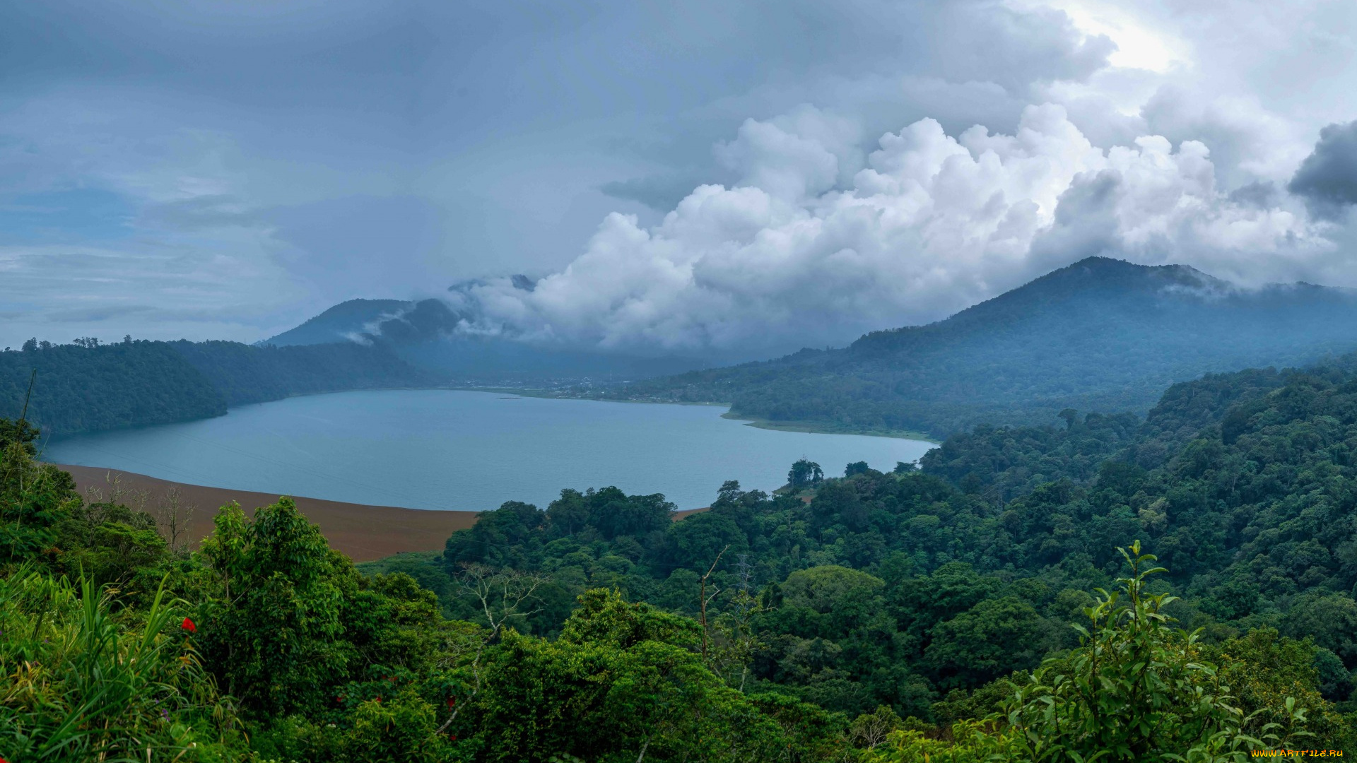 природа, реки, озера, туман, индонезия, bali, озеро, лес, облака, тропики, джунгли, горы