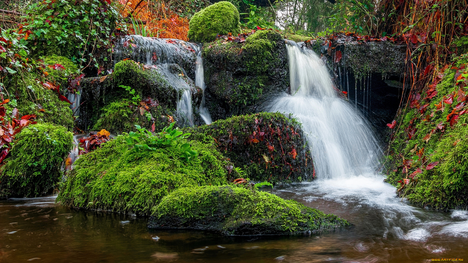 природа, водопады, лес, водопад, река