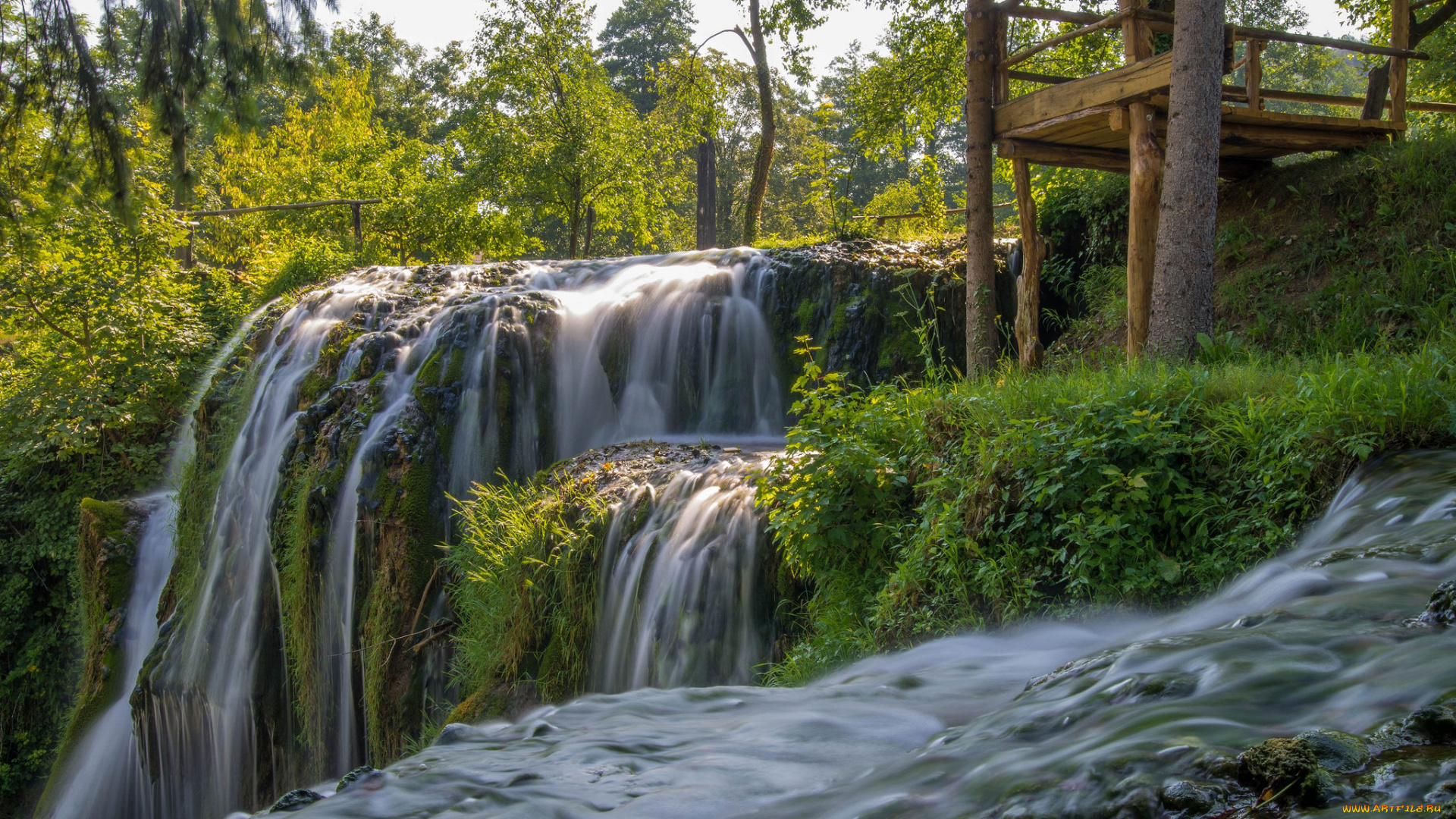 природа, водопады, водопад, река, лес