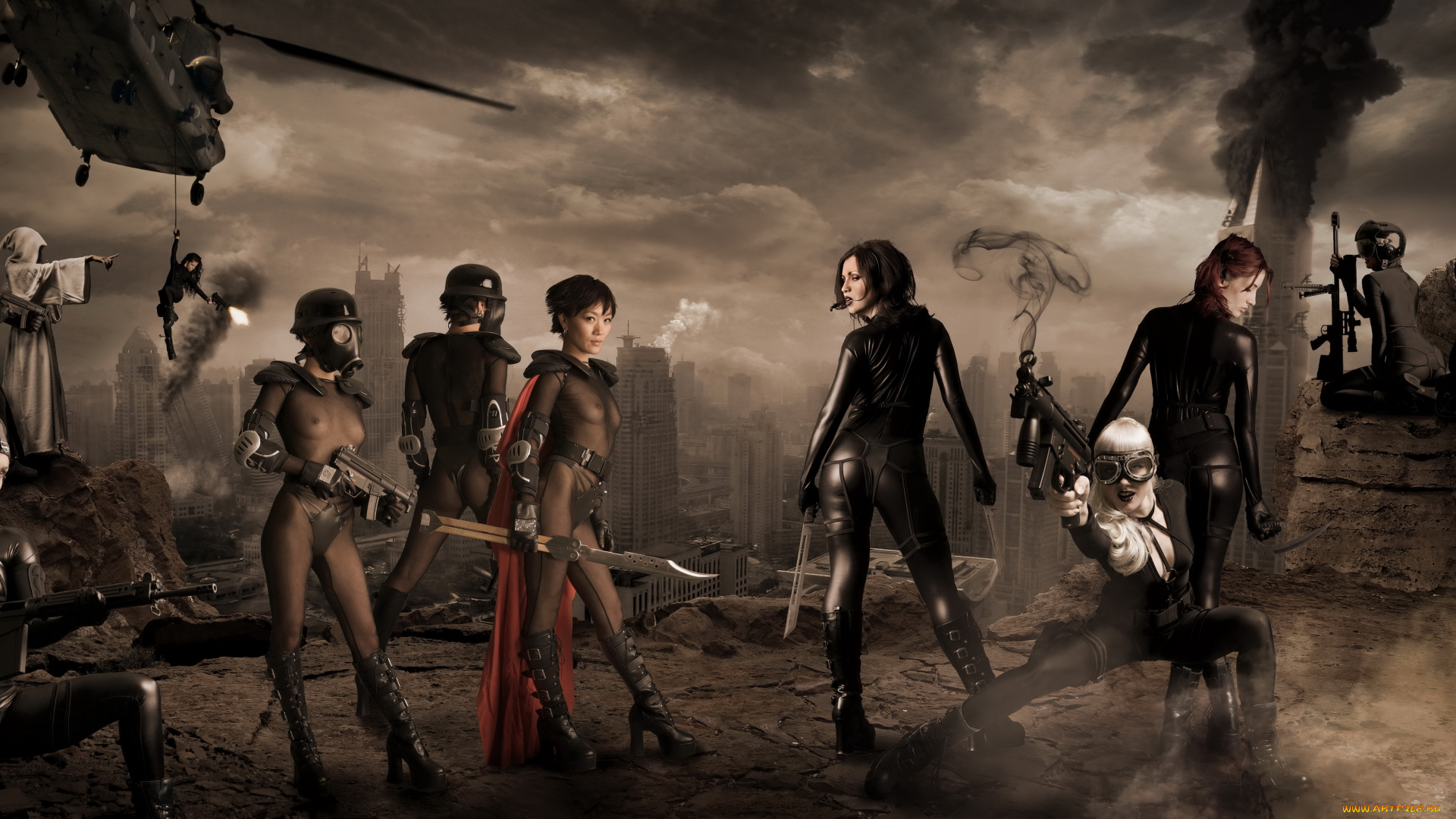 разное, cosplay, , косплей, девушки, фон, взгляд, униформа, оружие