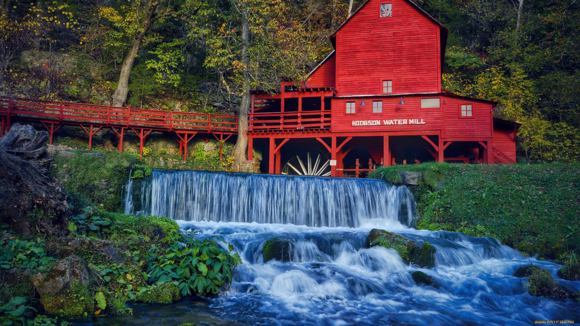 разное, мельницы, водопад, река