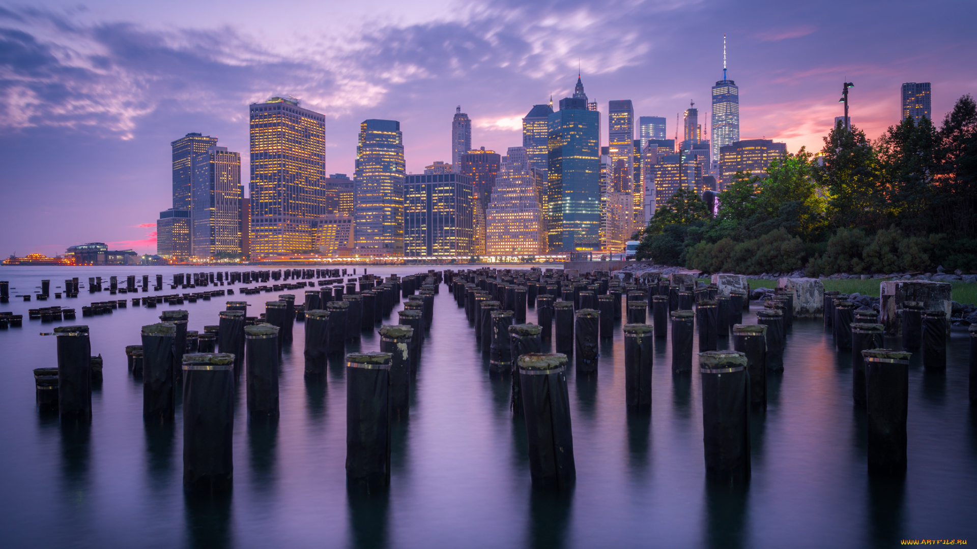 senset, at, manhattan, города, нью-йорк, , сша, рассвет