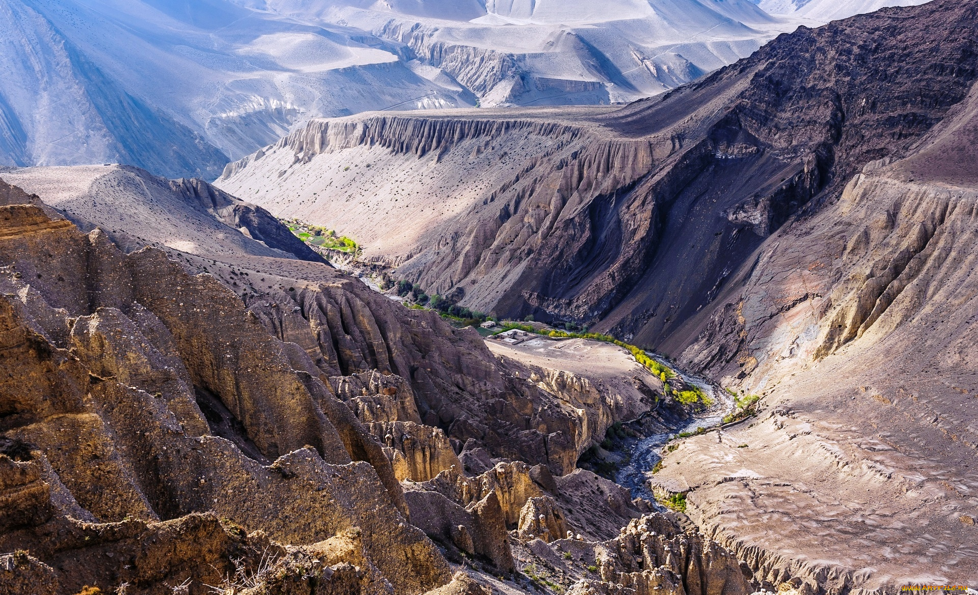 верхний, мустанг, , непал, природа, горы, гряда, река, скалы