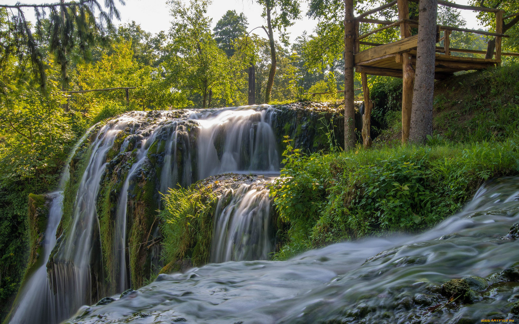природа, водопады, водопад, река, лес