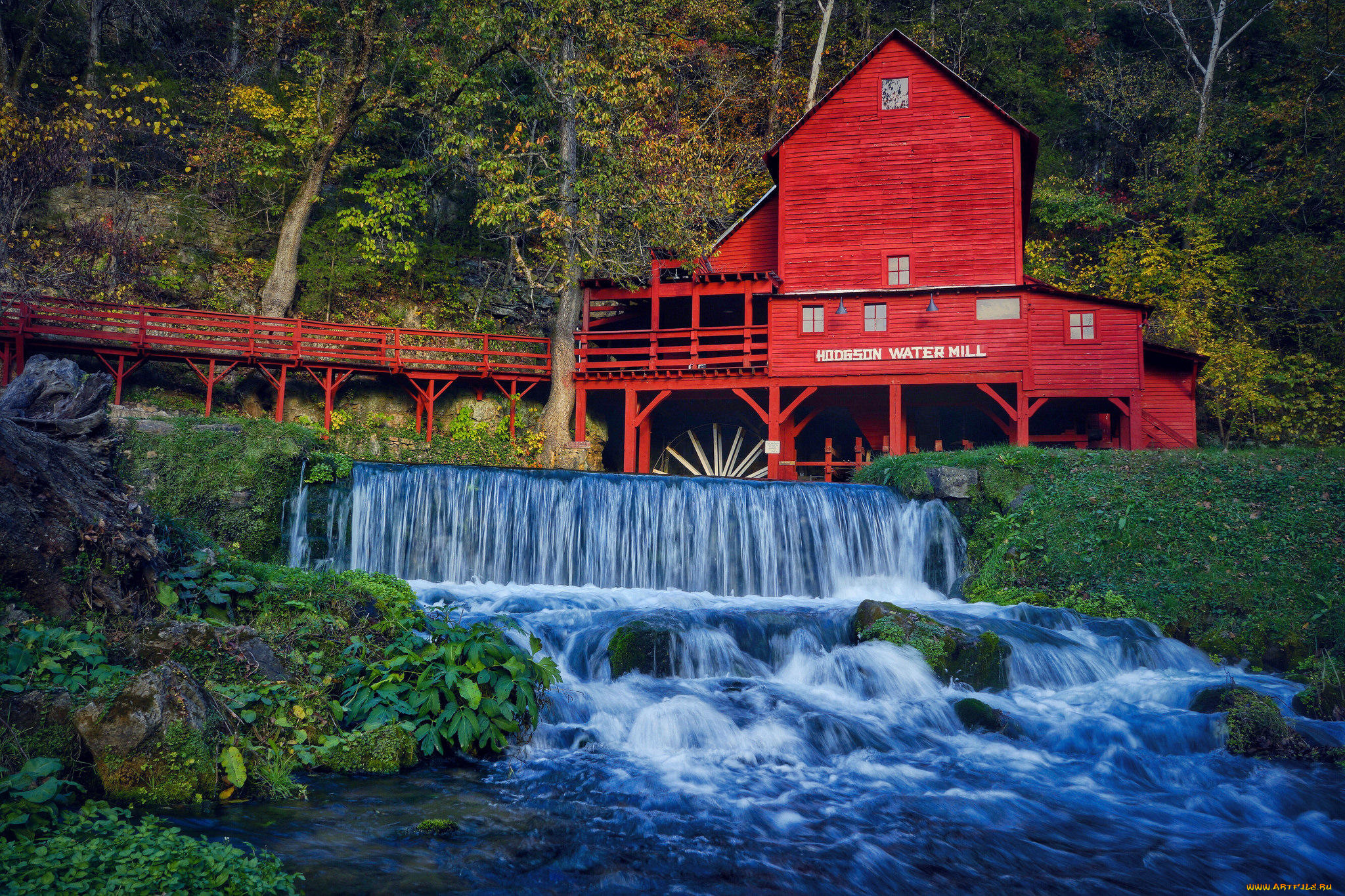разное, мельницы, водопад, река