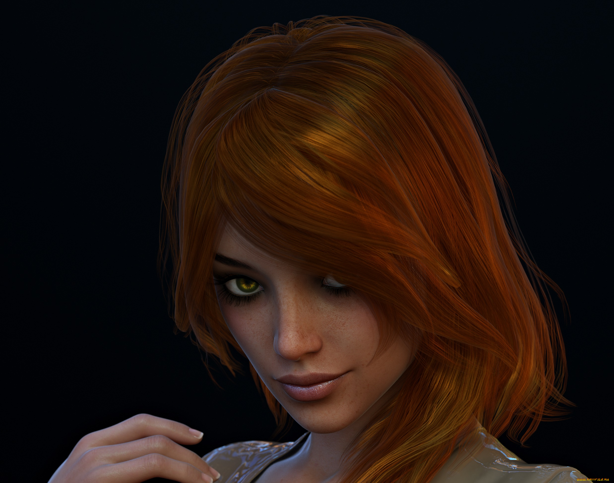3д, графика, портрет, , portraits, рыжая, фон, взгляд, девушка