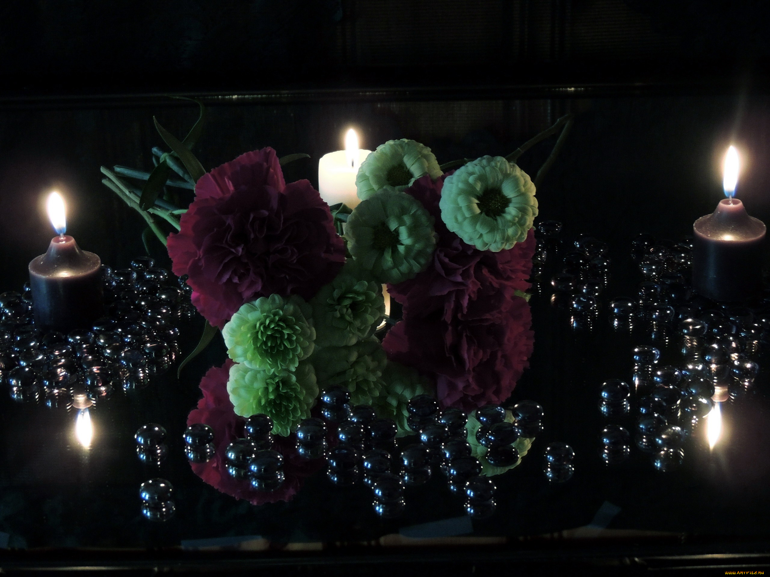 разное, свечи, гвоздики, пламя, композиция