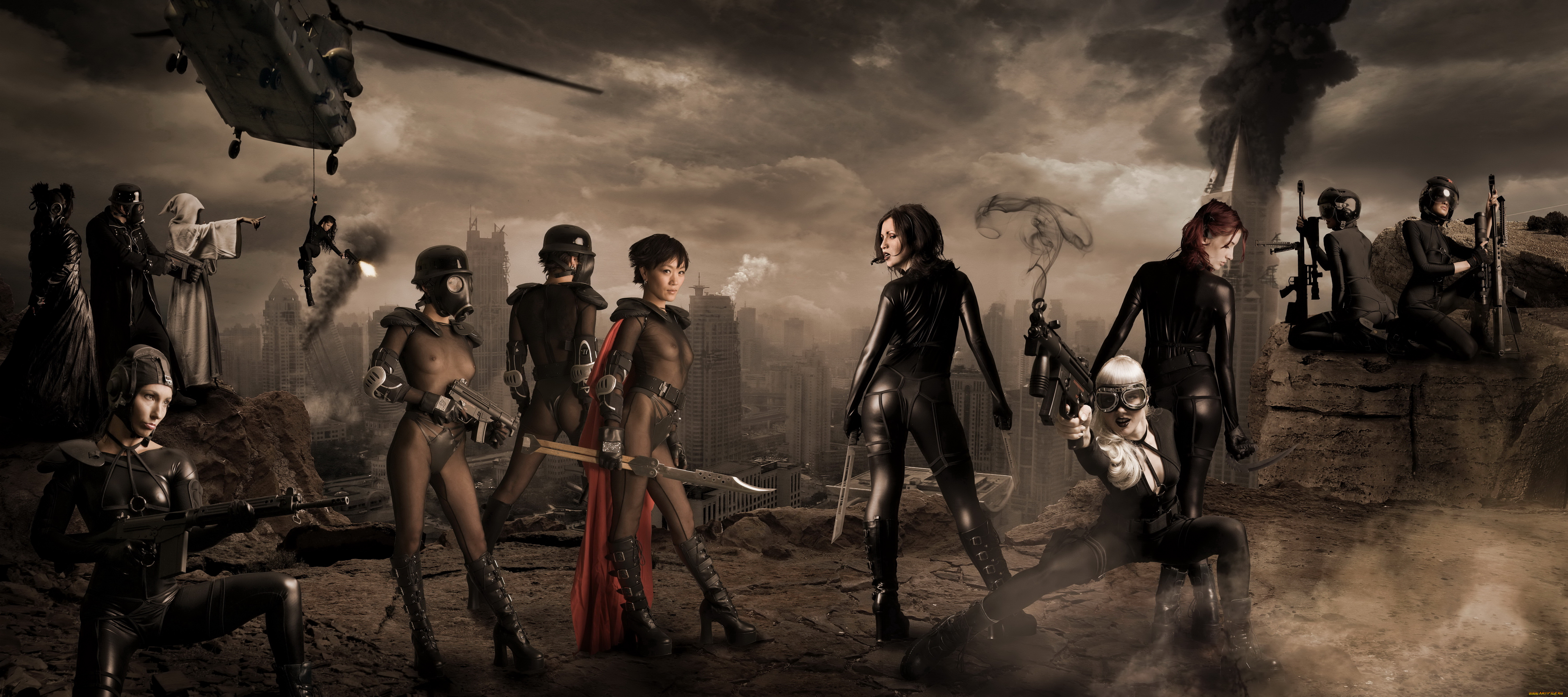 разное, cosplay, , косплей, девушки, фон, взгляд, униформа, оружие