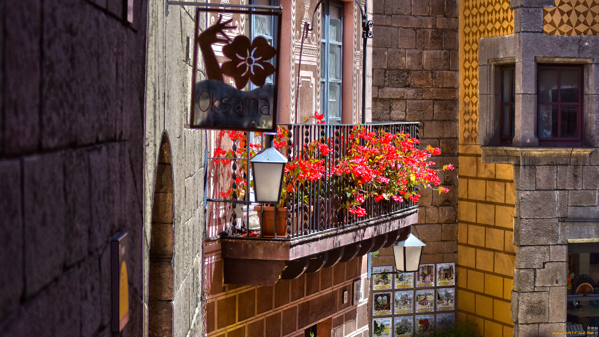 барселона, разное, элементы, архитектуры, балкон, цветы