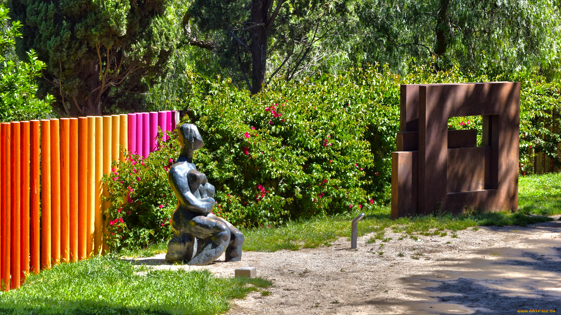 барселона, разное, садовые, и, парковые, скульптуры, забор, растения