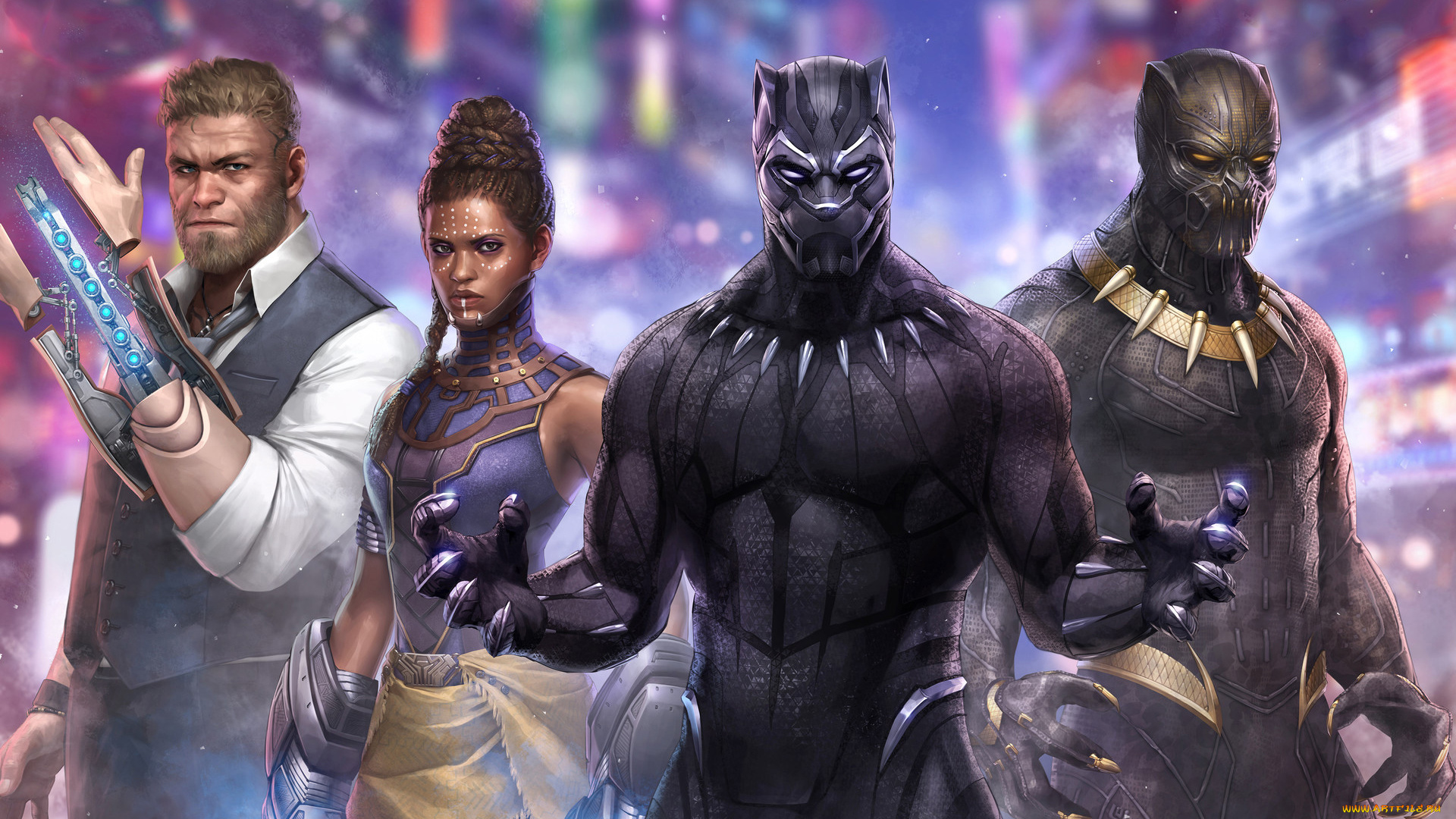 black, panther, marvel, future, fight, artwork, рисованное, кино, artwork, fight, future, marvel, black, panther