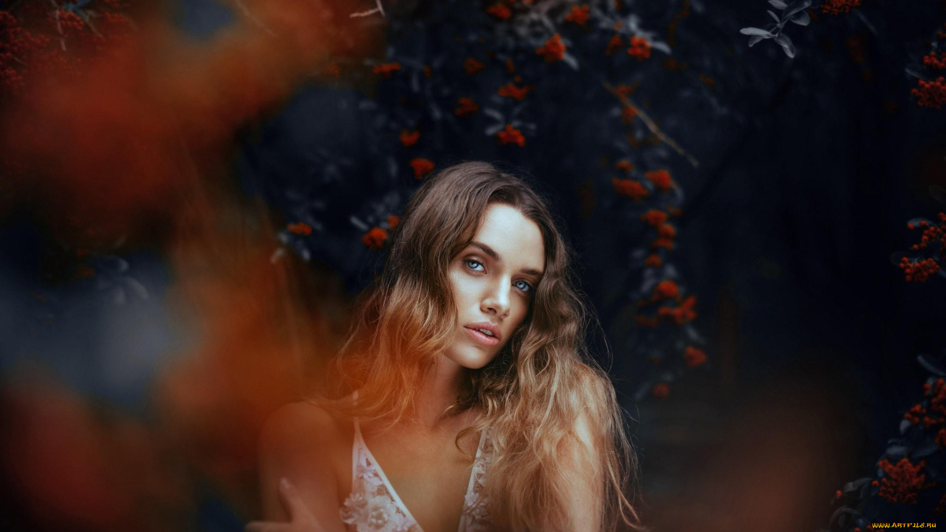 девушки, -unsort, , блондинки, , светловолосые, лицо, блондинка, рябина, ягоды